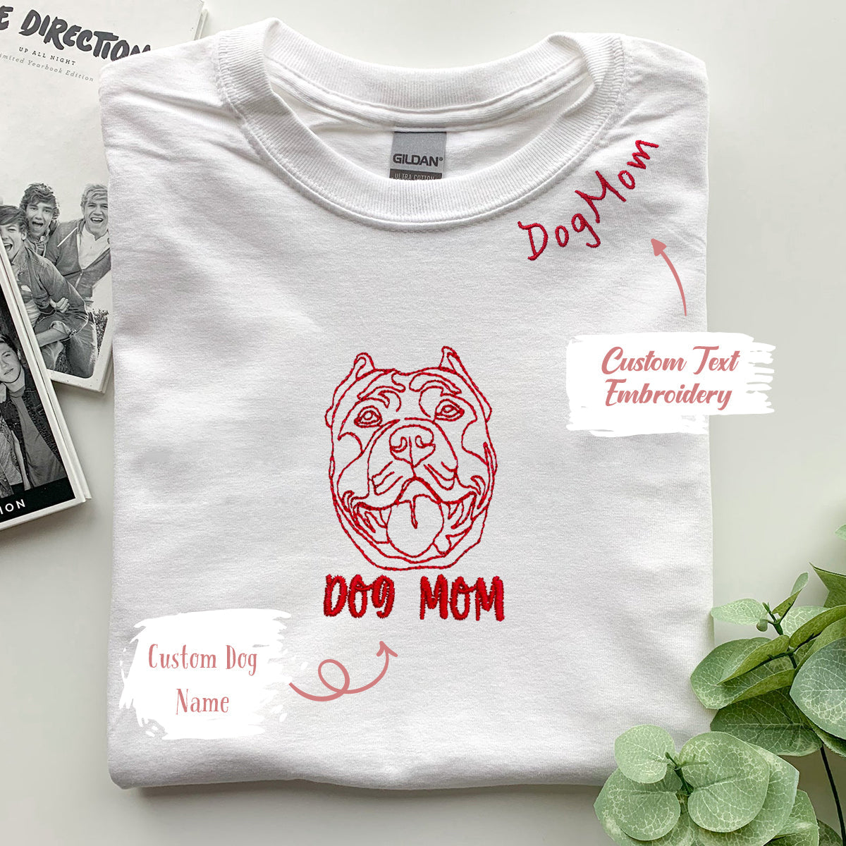 Personalized Pitbull Dog Mom Embroidered Collar Shirt, Custom Shirt with Dog Name, Best Gifts for Pitbull Lovers em1