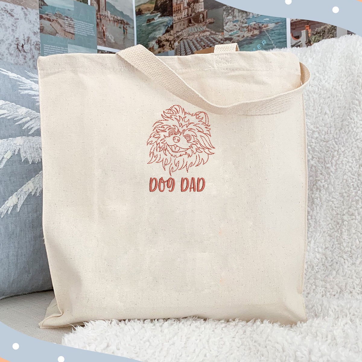 Personalized Pomeranian Dog Dad Embroidered Tote Bag, Custom Tote Bag with Dog Name, Best Gifts For Pomeranian Lovers em1