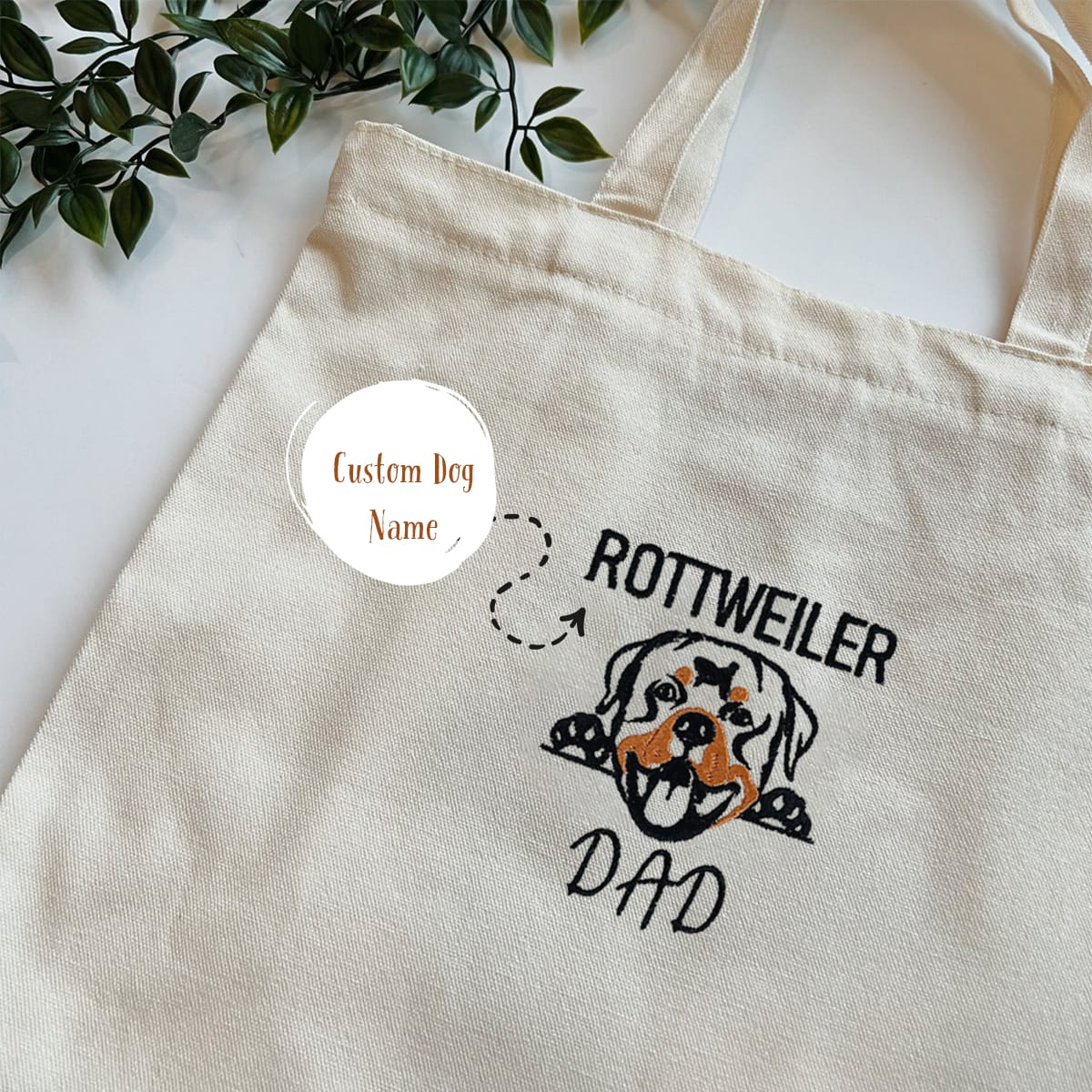 Personalized Rottweiler Dog Dad Tote Bag Embroidered with Dog Name, Unique Gifts For Rottweiler Lovers em2