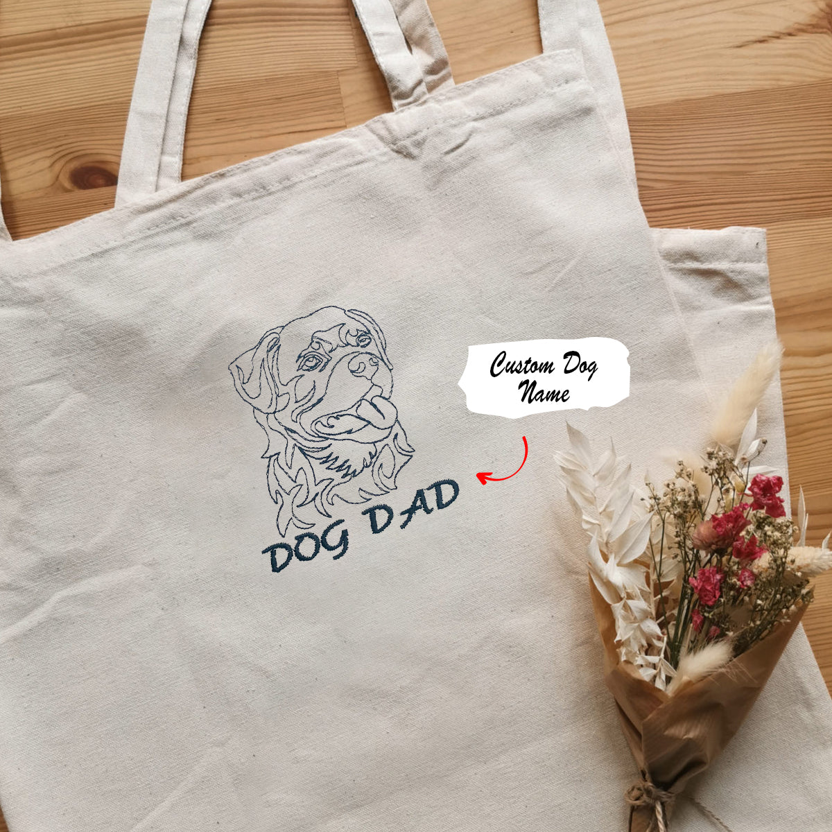 Personalized Rottweiler Dog Dad Tote Bag Embroidered with Dog Name, Best Gifts for Rottweiler Lovers em2