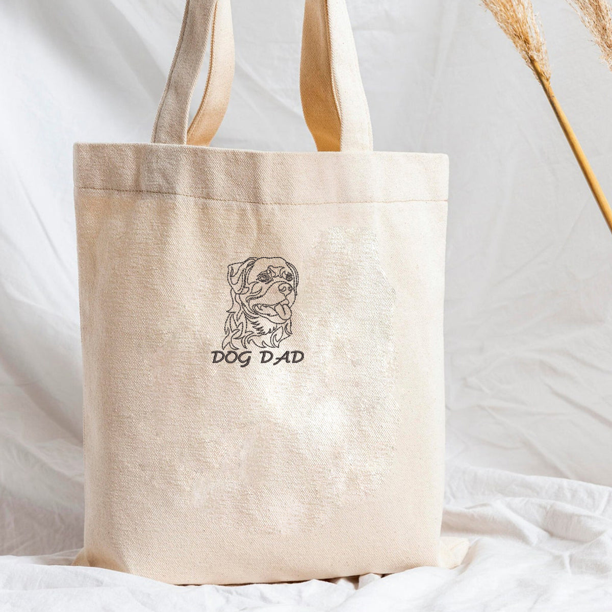 Personalized Rottweiler Dog Dad Tote Bag Embroidered with Dog Name, Best Gifts for Rottweiler Lovers em2