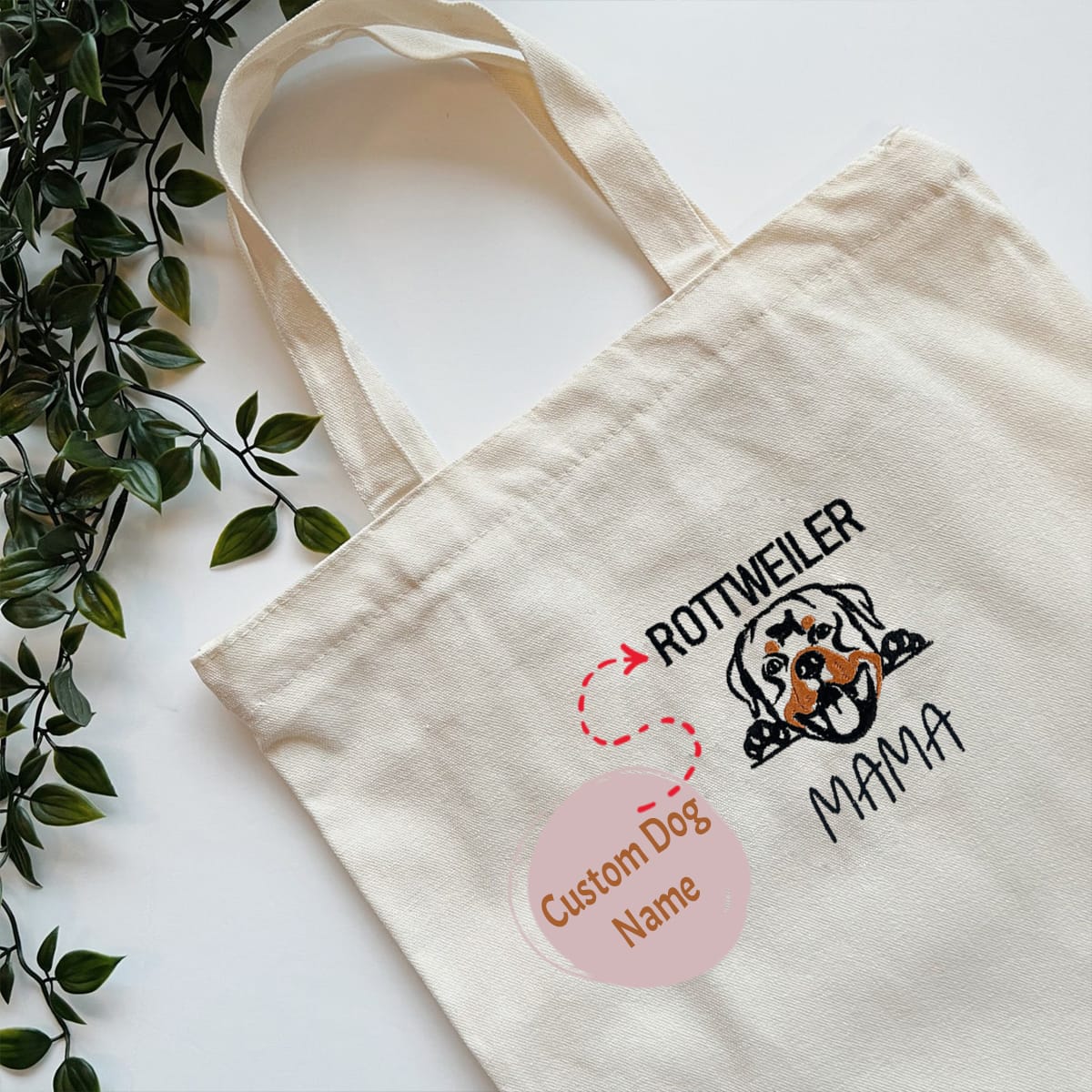 Personalized Rottweiler Dog Mama Tote Bag Embroidered with Dog Name, Best Gifts For Rottweiler Lovers em2