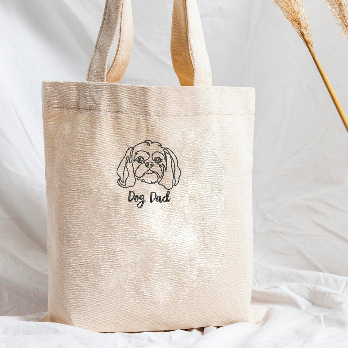 Personalized Shih Tzu Dog Dad Embroidered Tote Bag, Custom Tote Bag with Dog Name, Best Gifts For Shih Tzu Lovers em2