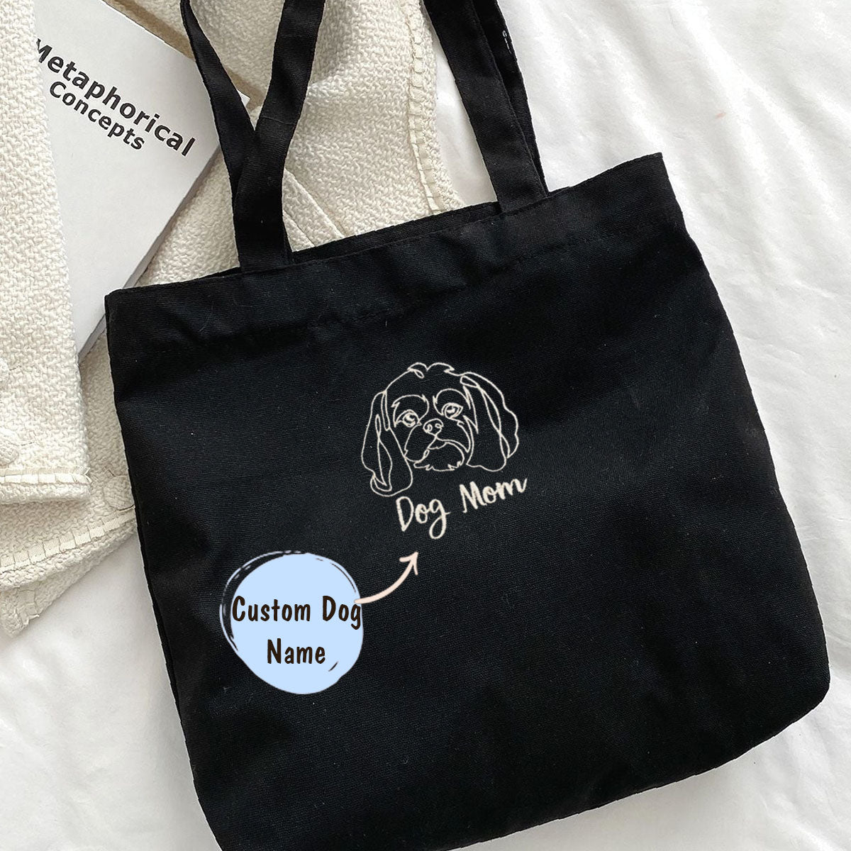 Personalized Shih Tzu Dog Mom Embroidered Tote Bag, Custom Tote Bag with Dog Name, Best Gifts For Shih Tzu Lovers em2