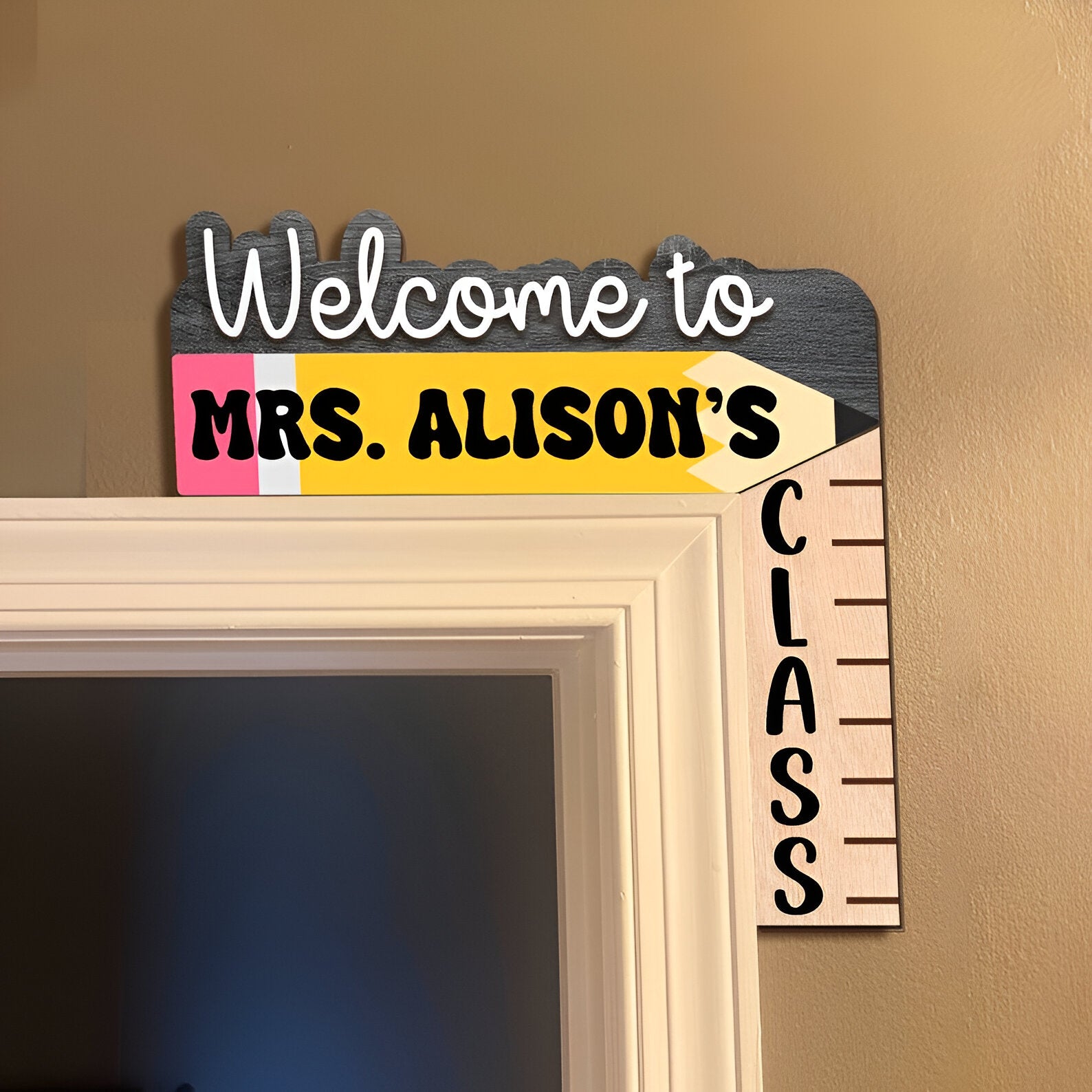 Personalized Teacher Name Doorframe Corner Sign Dofra