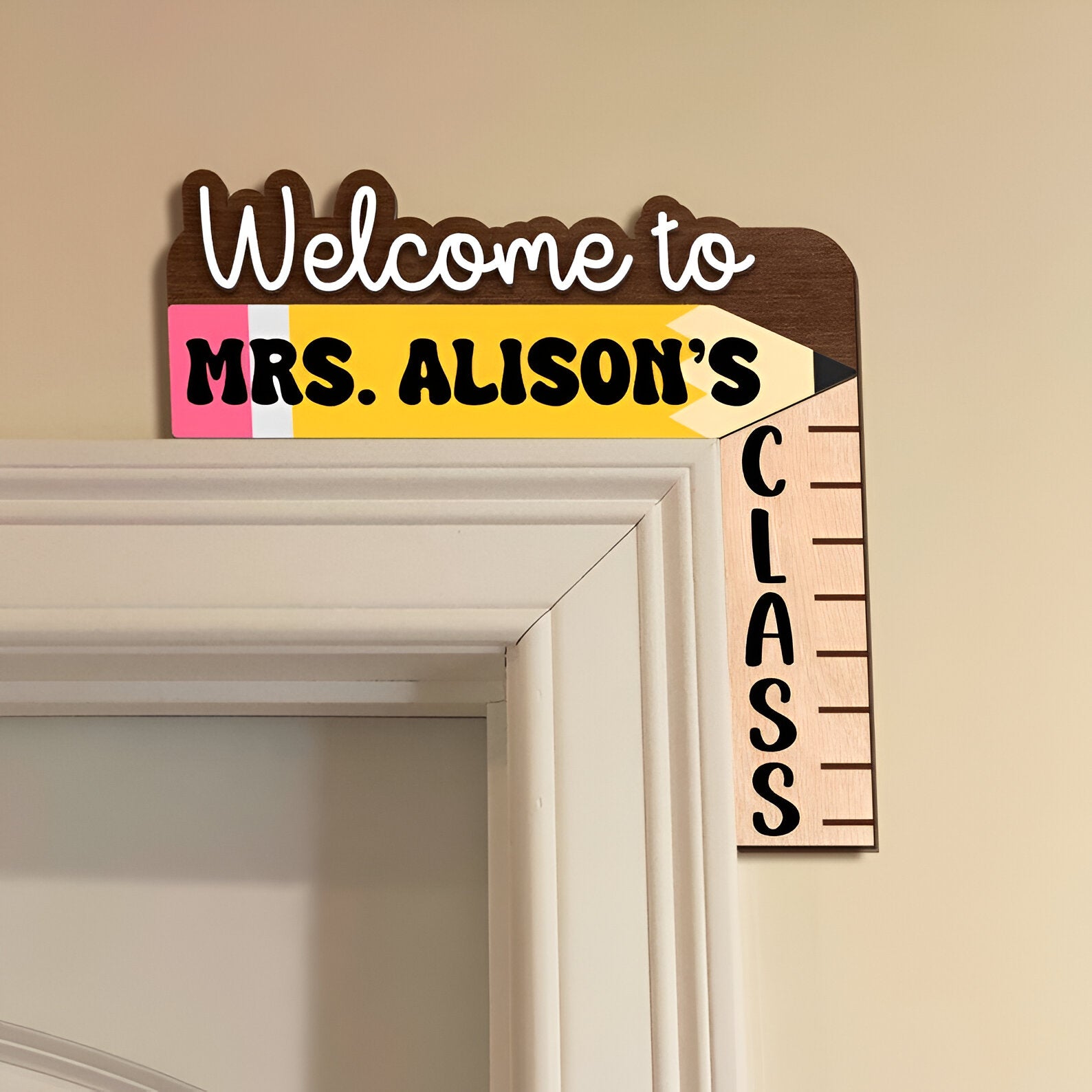 Personalized Teacher Name Doorframe Corner Sign Dofra