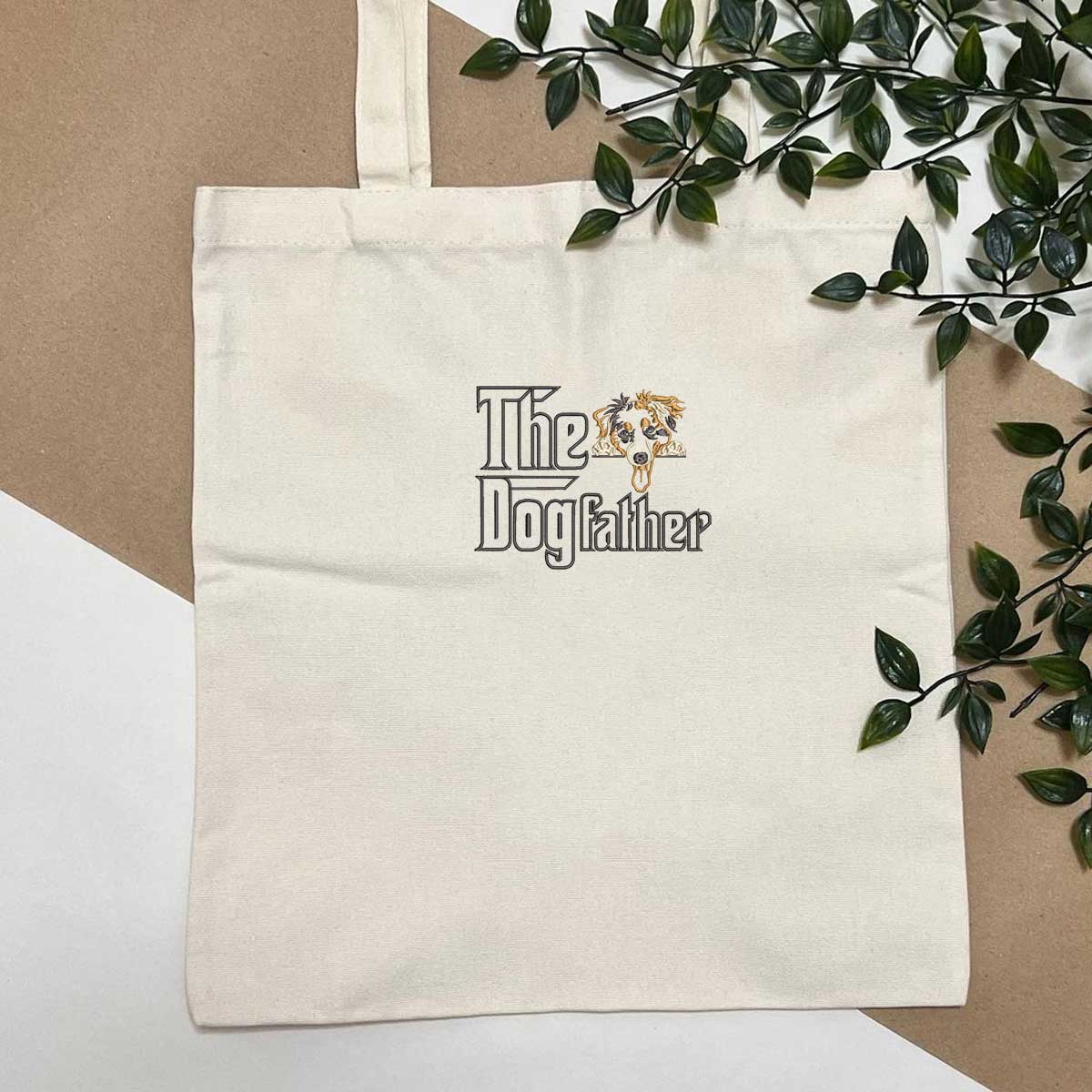 Personalized The DogFather Embroidered Tote Bag Australian Shepherd, Custom Tote Bag with Dog Name, Best Gifts For Australian Shepherd Owners em2