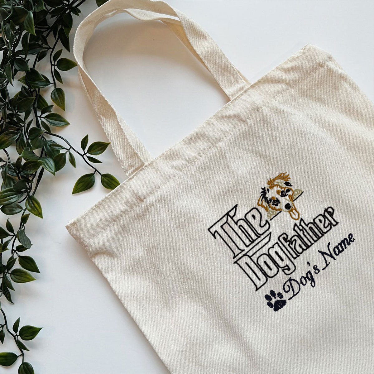 Personalized The DogFather Embroidered Tote Bag Australian Shepherd, Custom Tote Bag with Dog Name, Best Gifts For Australian Shepherd Owners em2