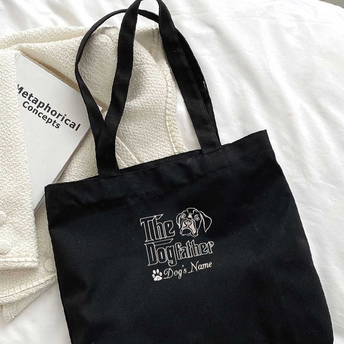 Personalized The DogFather Embroidered Tote Bag Boxer, Custom Tote Bag with Dog Name, Best Gifts For Boxer Lovers em2