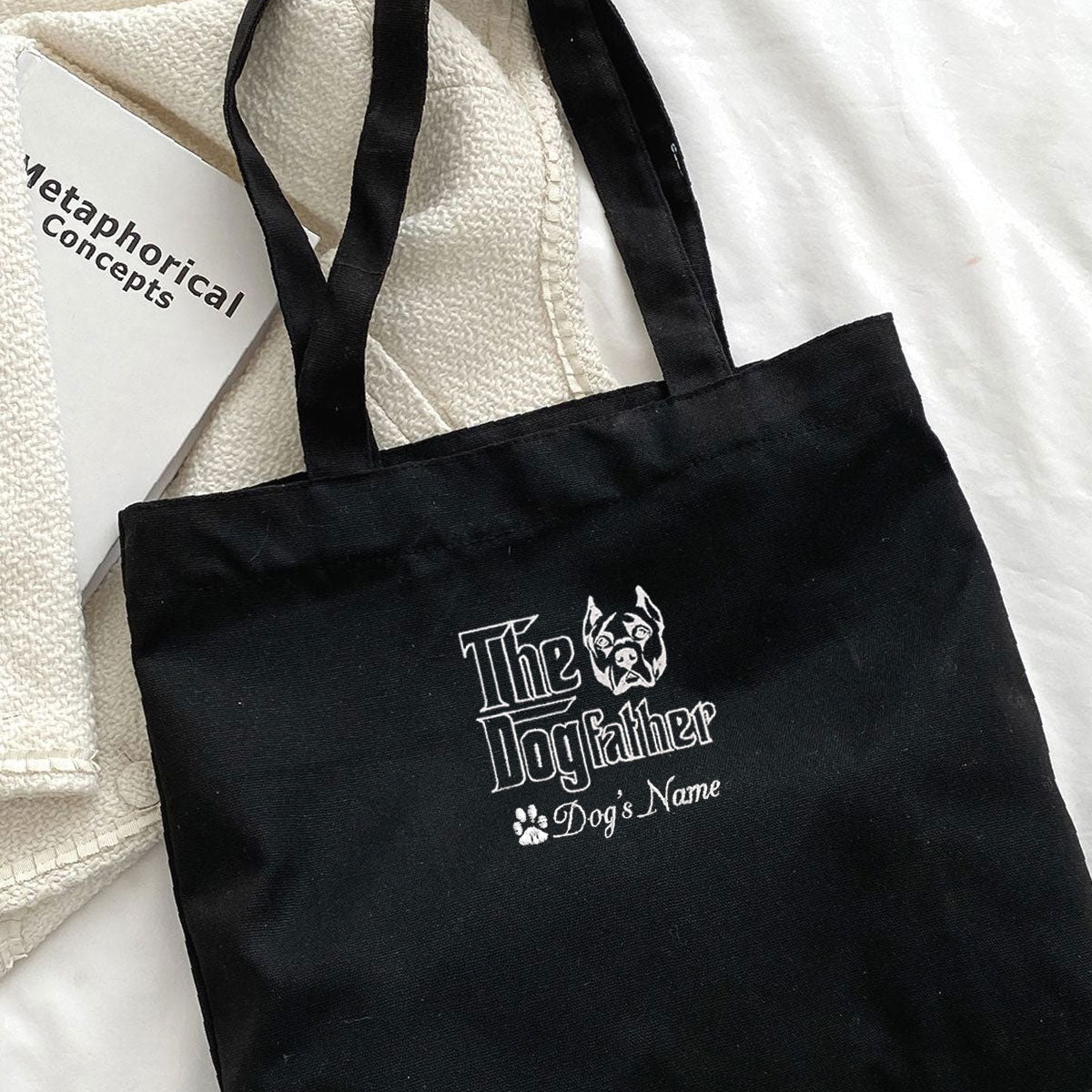 Personalized The DogFather Embroidered Tote Bag Cane Corso, Custom Tote Bag with Dog Name, Cane Corso Gifts Dog Lovers em1