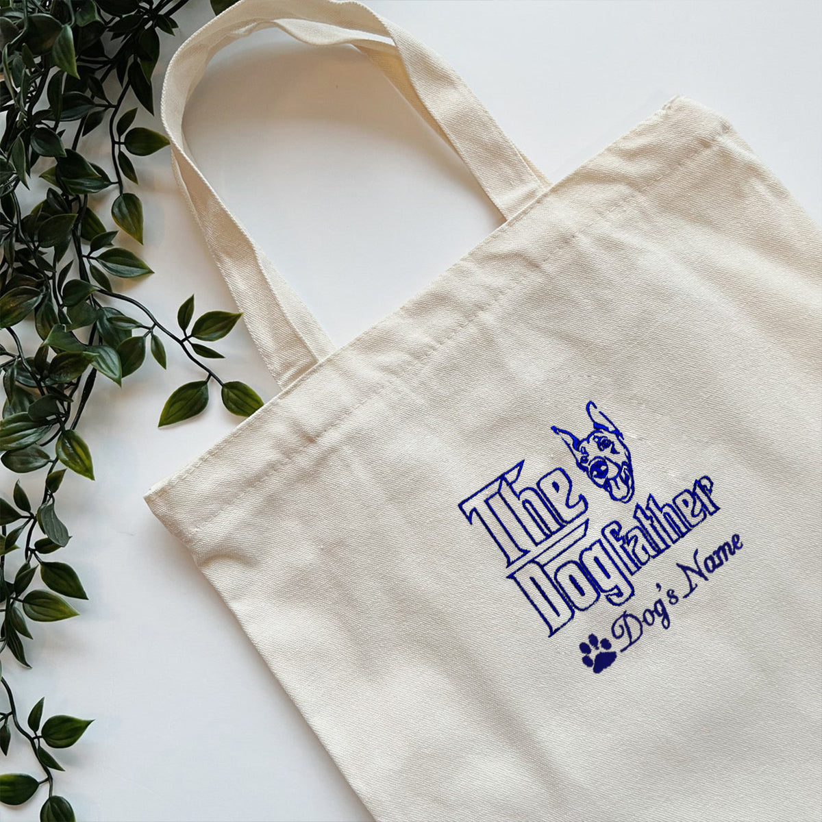 Personalized The DogFather Embroidered Tote Bag Doberman, Custom Tote Bag with Dog Name, Best Gifts For Doberman Lovers em1