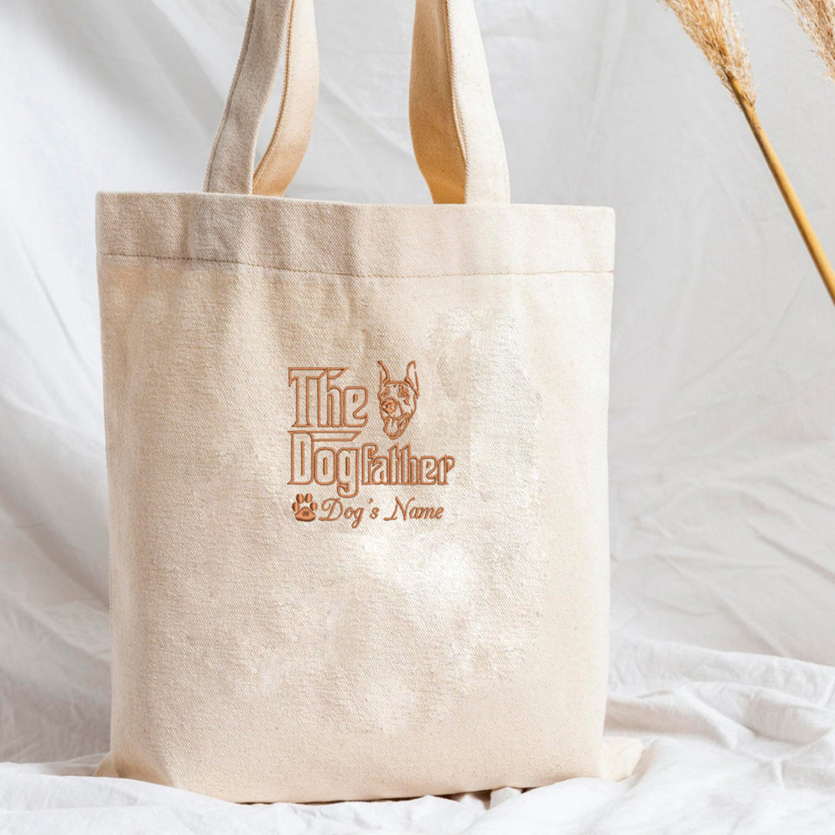 Personalized The DogFather Embroidered Tote Bag Doberman, Custom Tote Bag with Dog Name, Best Gifts For Doberman Lovers em1