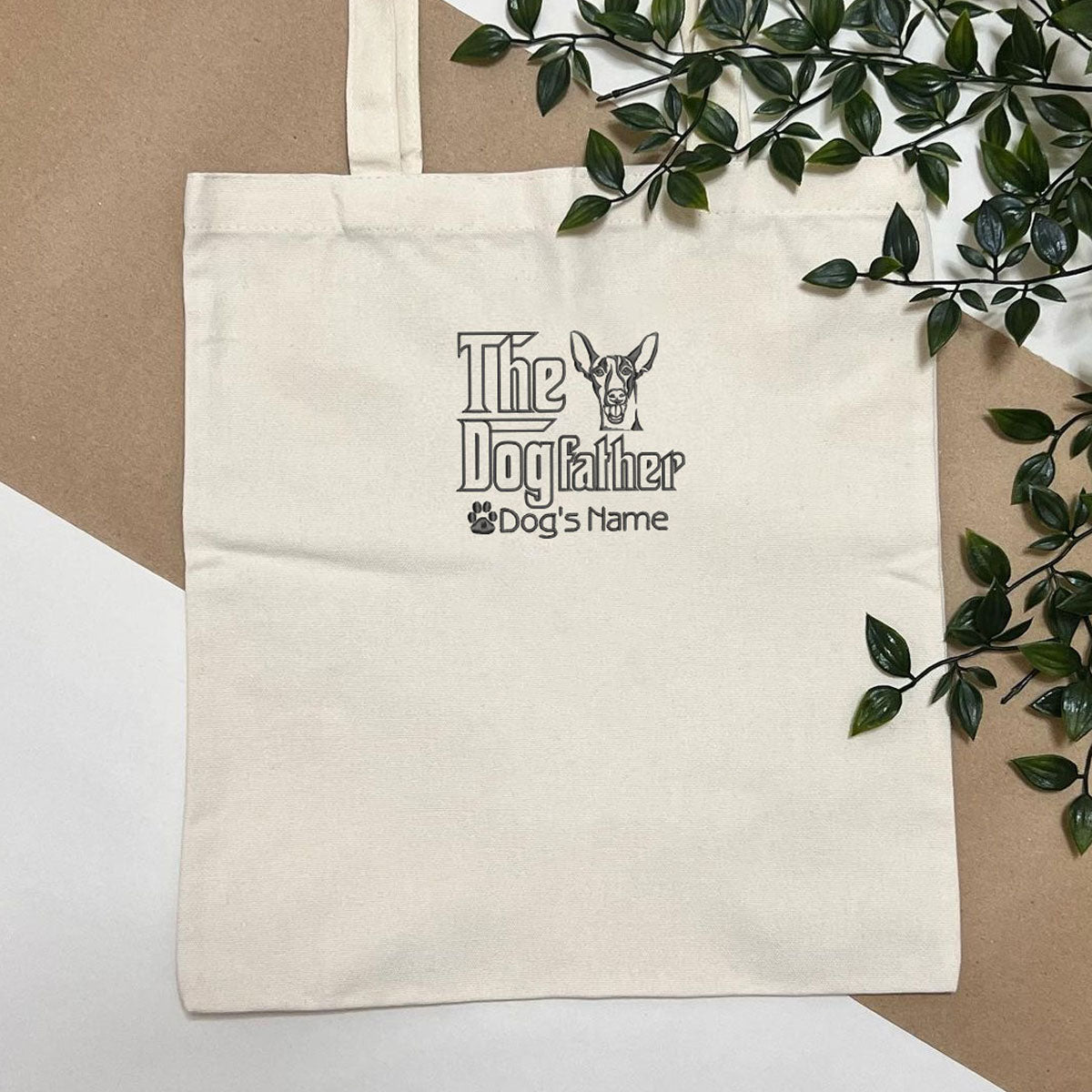 Personalized The DogFather Embroidered Tote Bag Italian Greyhound, Custom Tote Bag with Dog Name, Best Gifts For Greyhound Lovers em3