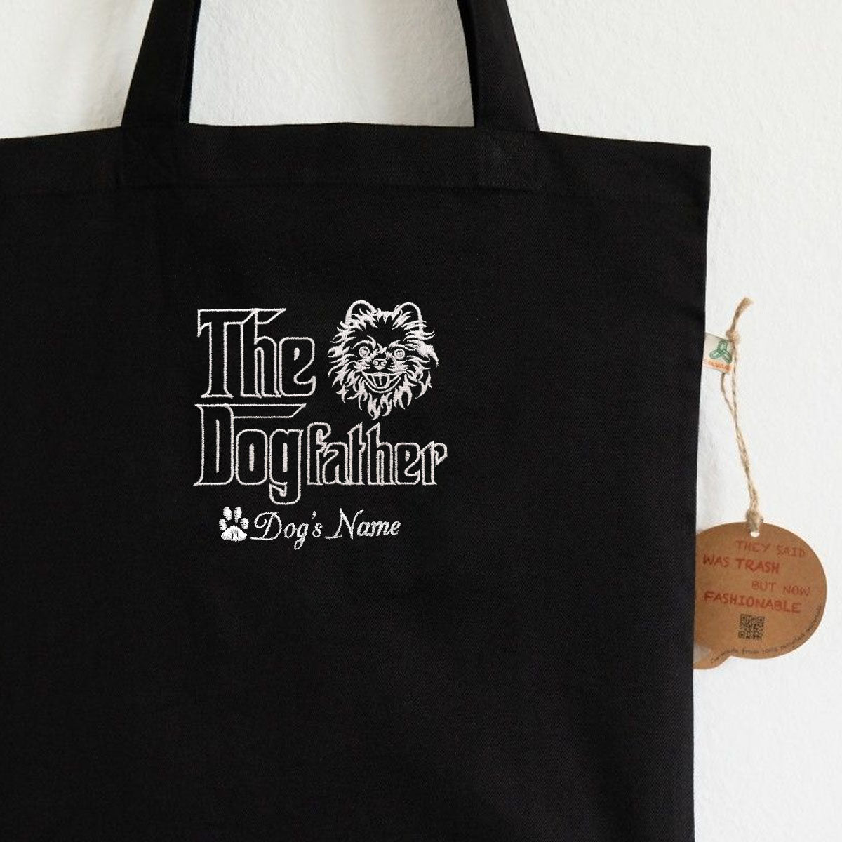 Personalized The DogFather Embroidered Tote Bag Pomeranian, Custom Tote Bag with Dog Name, Best Gifts For Pomeranian Lovers em1