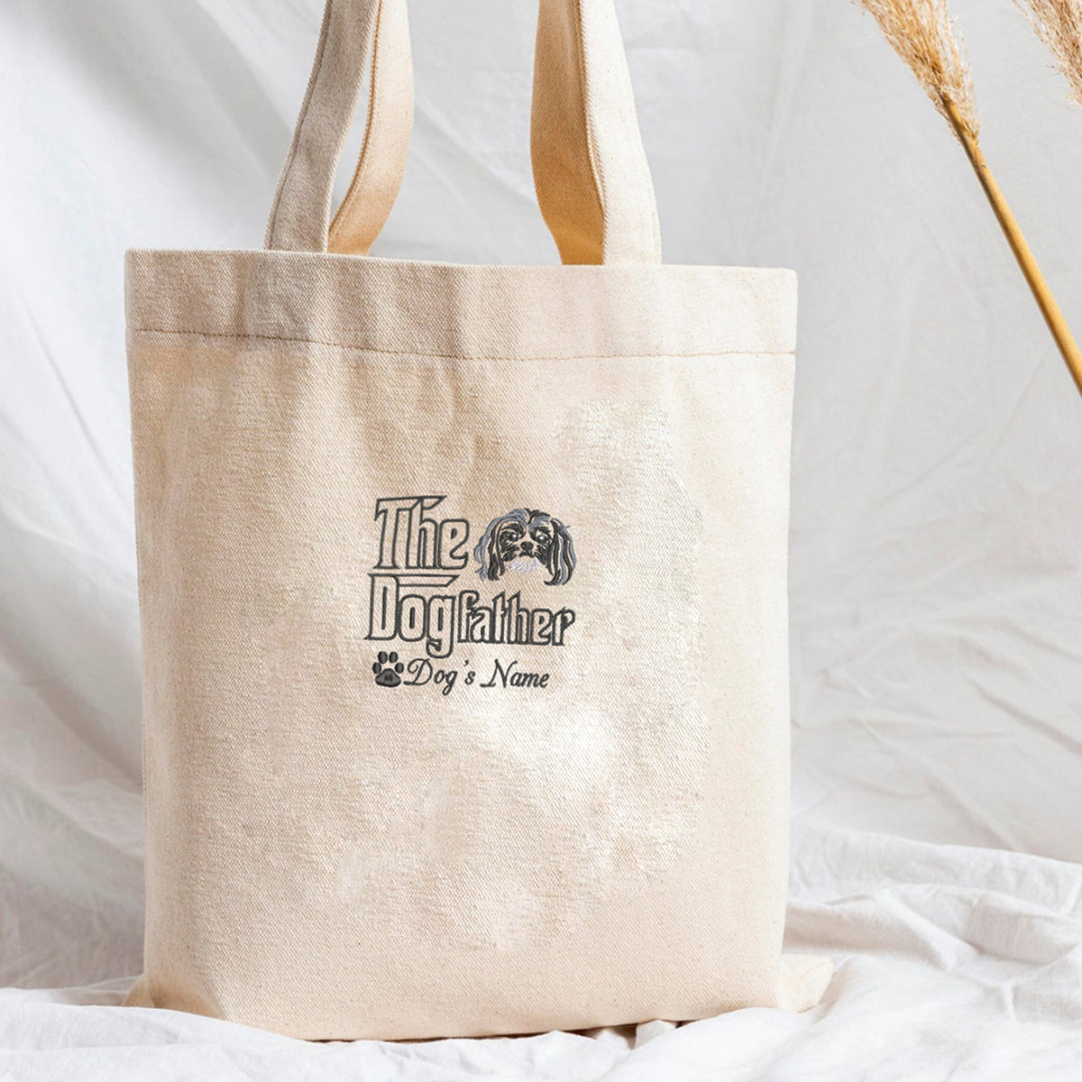 Personalized The DogFather Embroidered Tote Bag Shih Tzu, Custom Tote Bag with Dog Name, Best Gifts For Shih Tzu Lovers em2