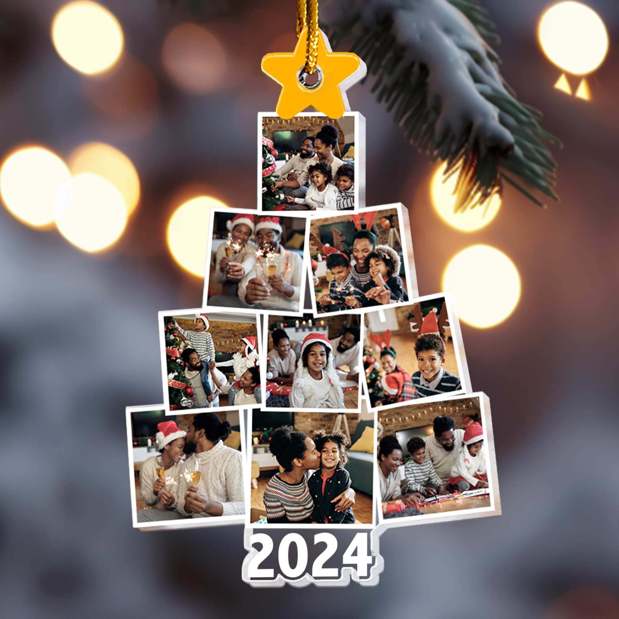 Photo Black Family Christmas Tree - Personalized Acrylic Photo Ornament ORN0810