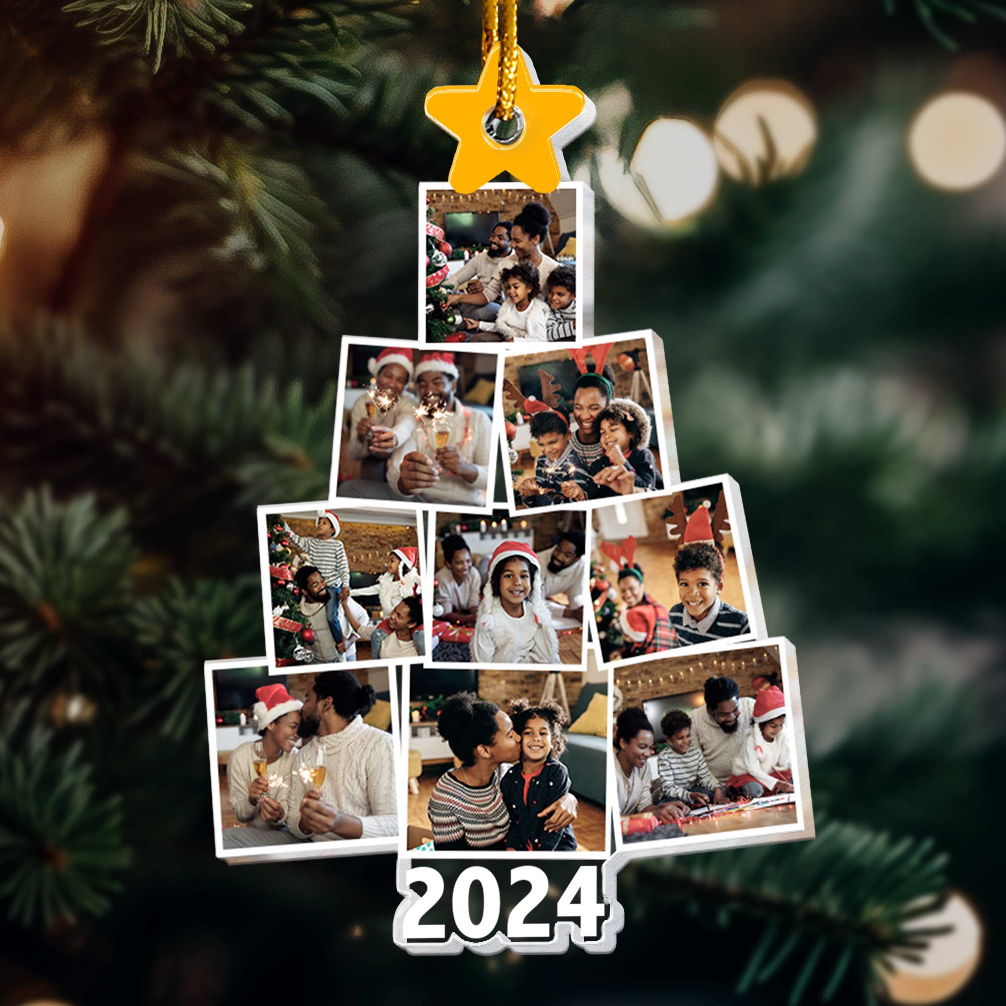 Photo Black Family Christmas Tree - Personalized Acrylic Photo Ornament ORN0810