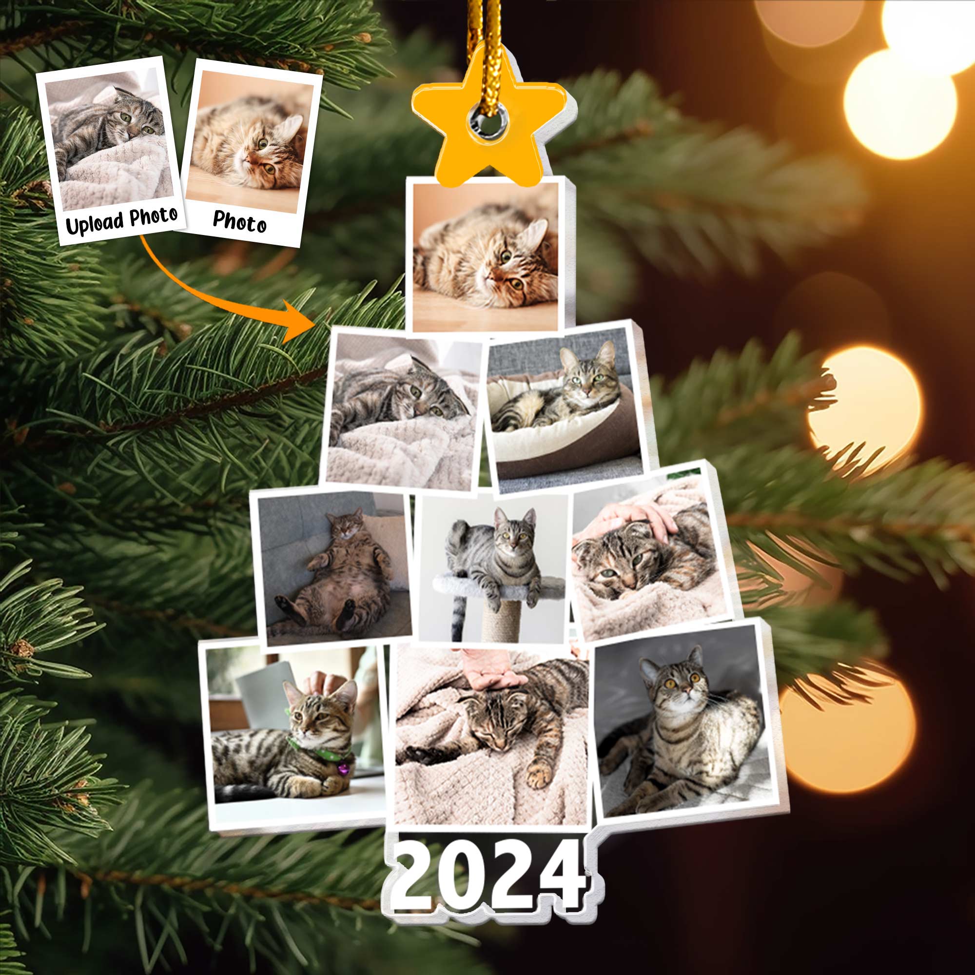 Photo Cat Christmas Tree - Personalized Acrylic Photo Ornament ORN0810