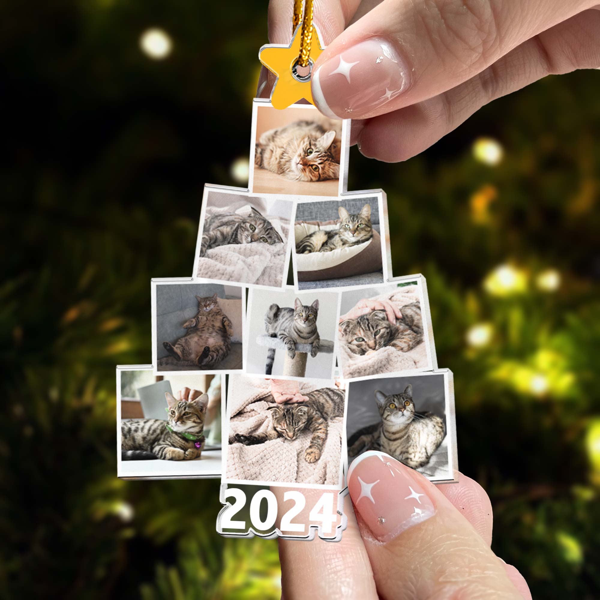 Photo Cat Christmas Tree - Personalized Acrylic Photo Ornament ORN0810