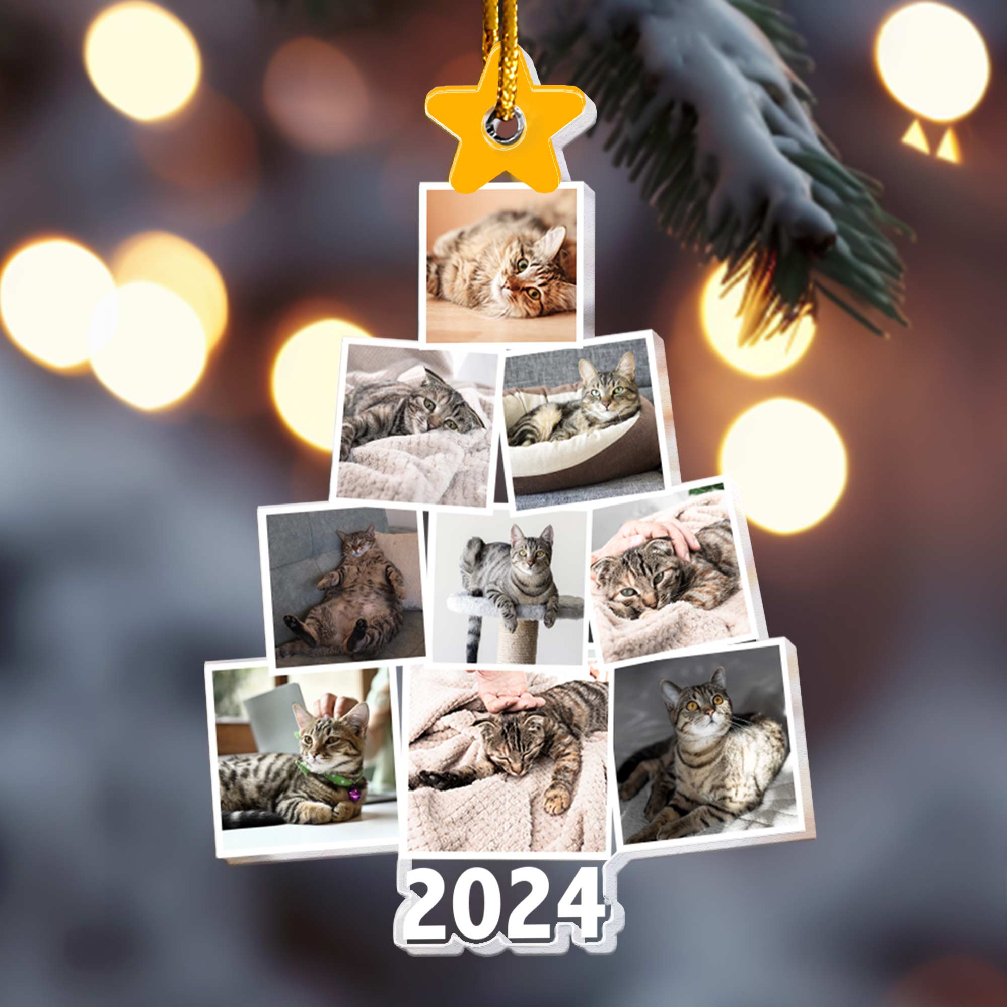 Photo Cat Christmas Tree - Personalized Acrylic Photo Ornament ORN0810