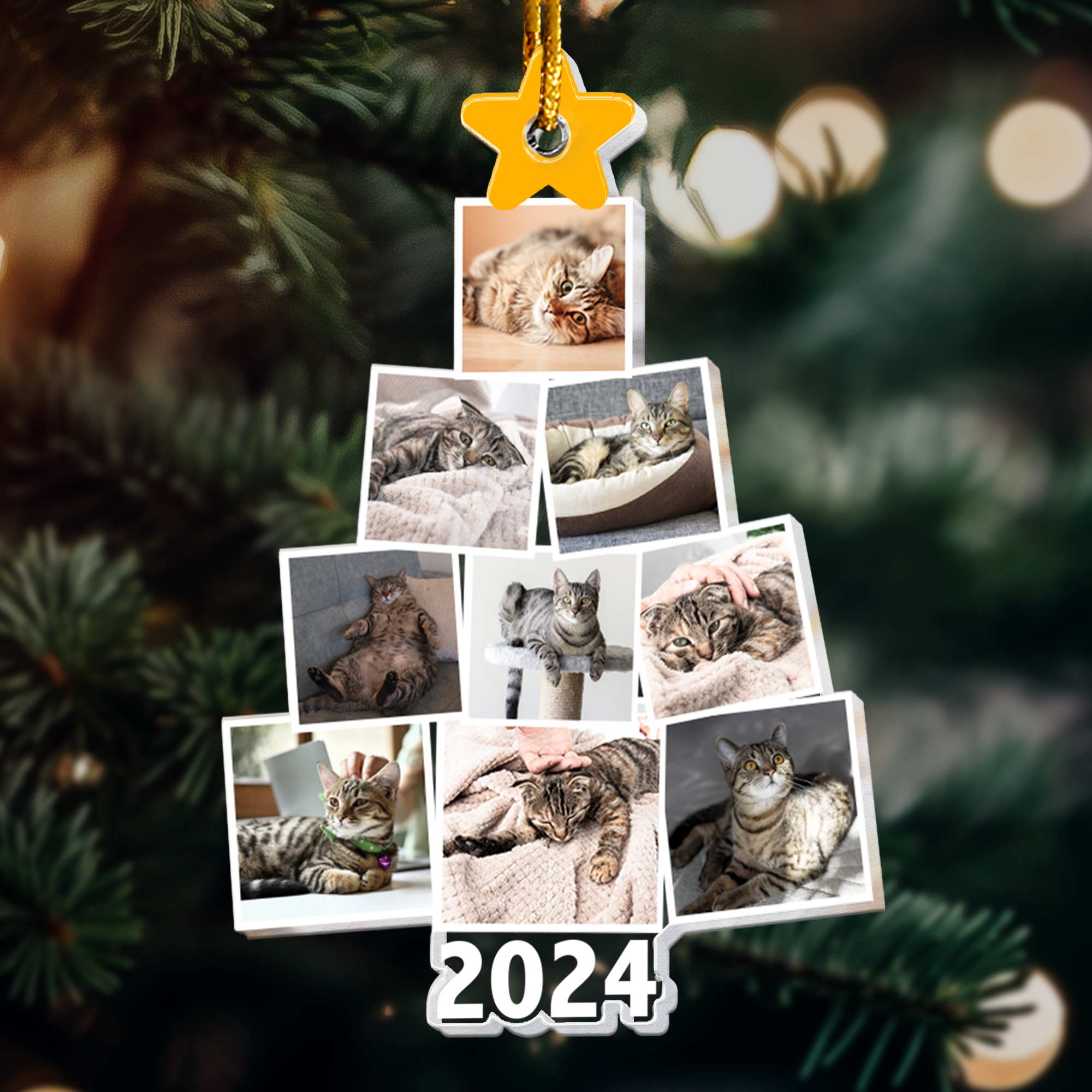 Photo Cat Christmas Tree - Personalized Acrylic Photo Ornament ORN0810