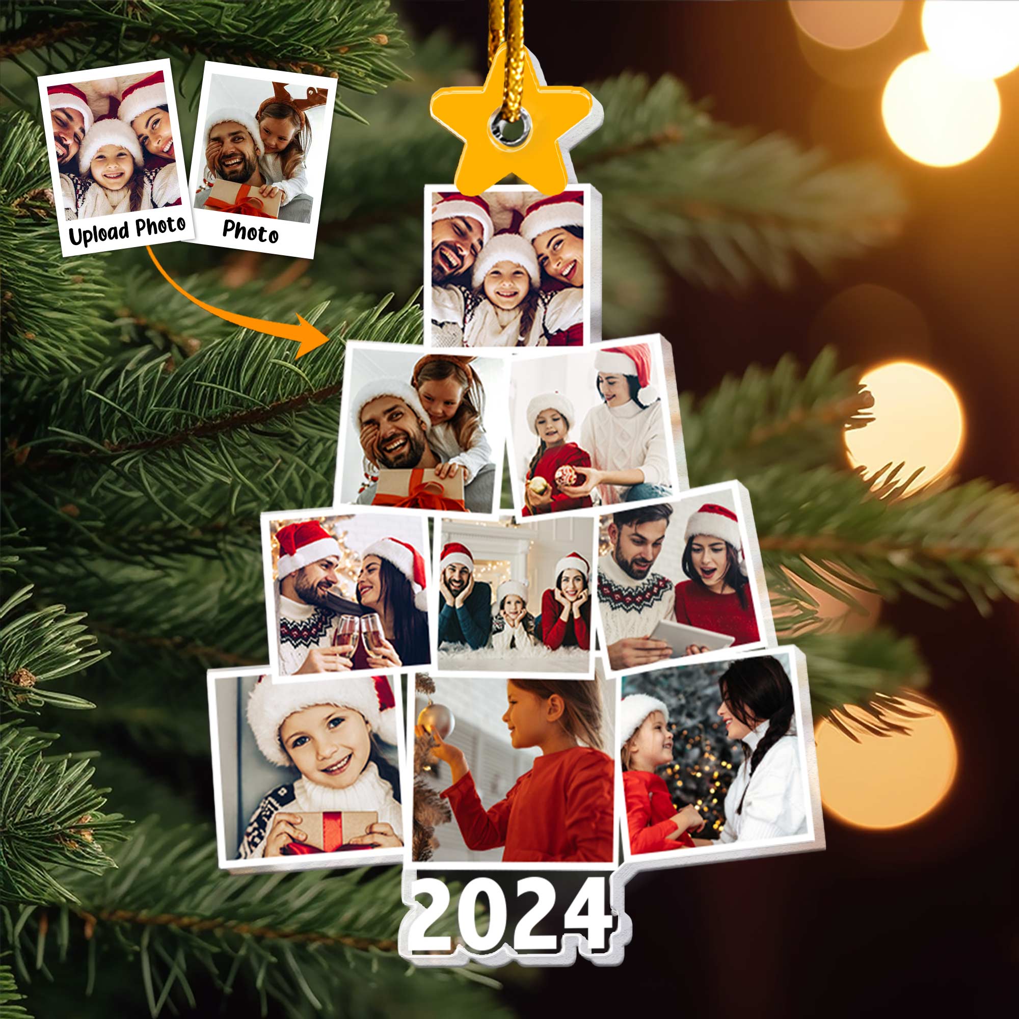 Photo Family Tree Christmas - Ver 2 - Personalized Family Photo Ornament ORN0810