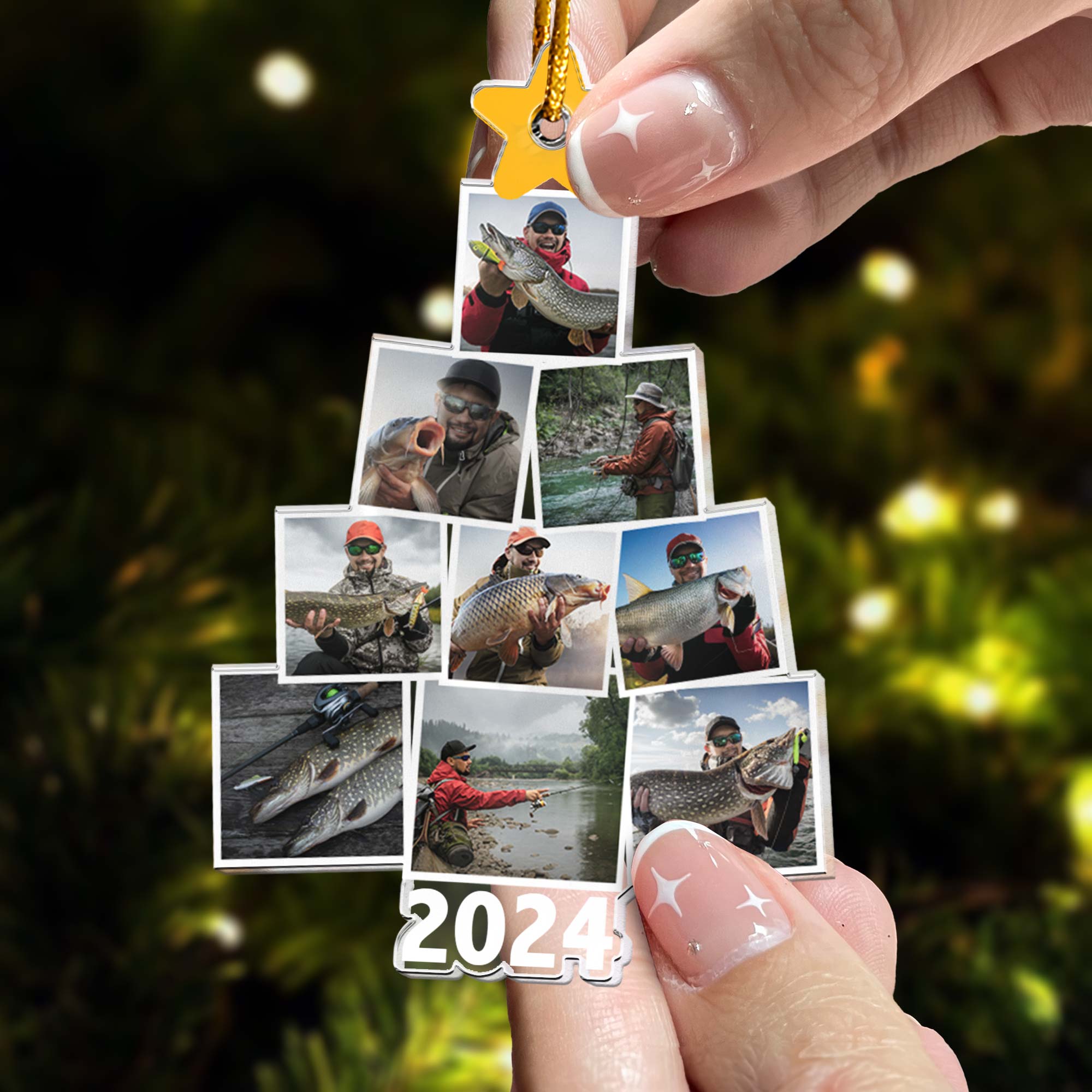 Photo Fishing Christmas Tree - Personalized Acrylic Photo Ornament ORN0810