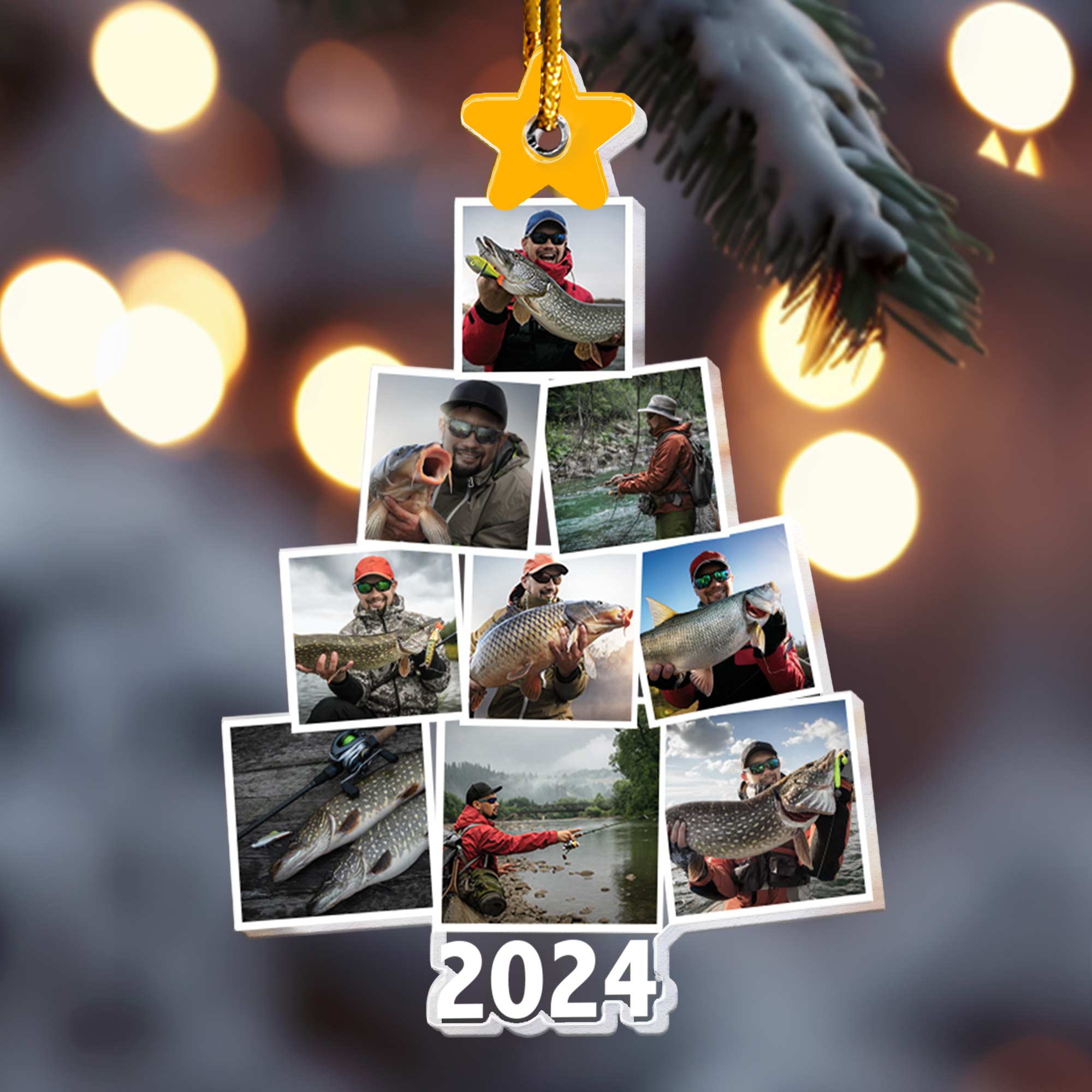 Photo Fishing Christmas Tree - Personalized Acrylic Photo Ornament ORN0810