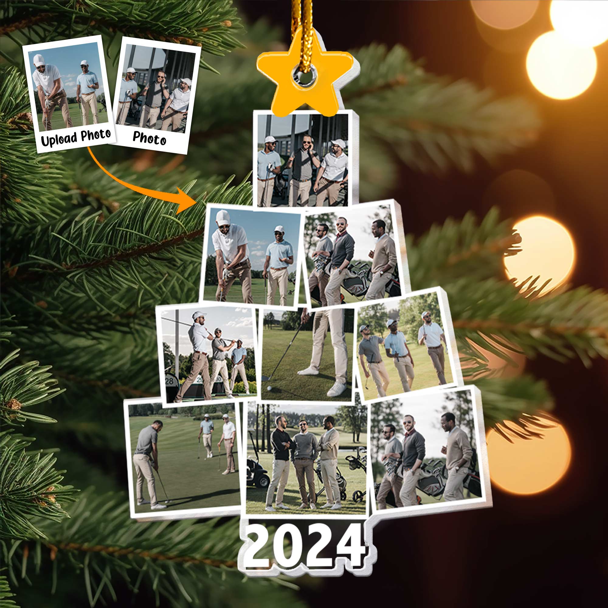 Photo Golfing Christmas Tree - Personalized Acrylic Photo Ornament ORN0810