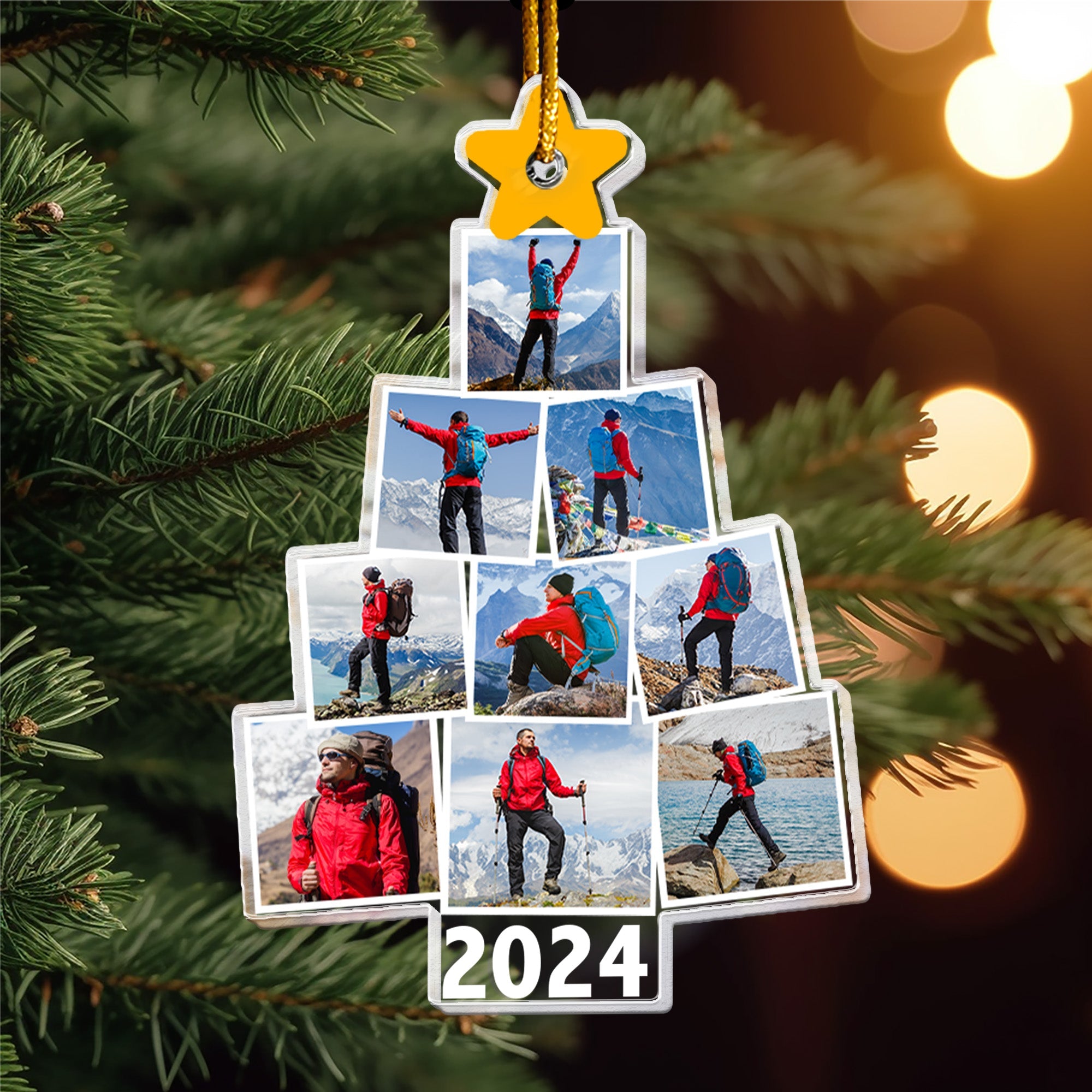 Photo Hiking Christmas Tree - Personalized Acrylic Photo Ornament ORN0810