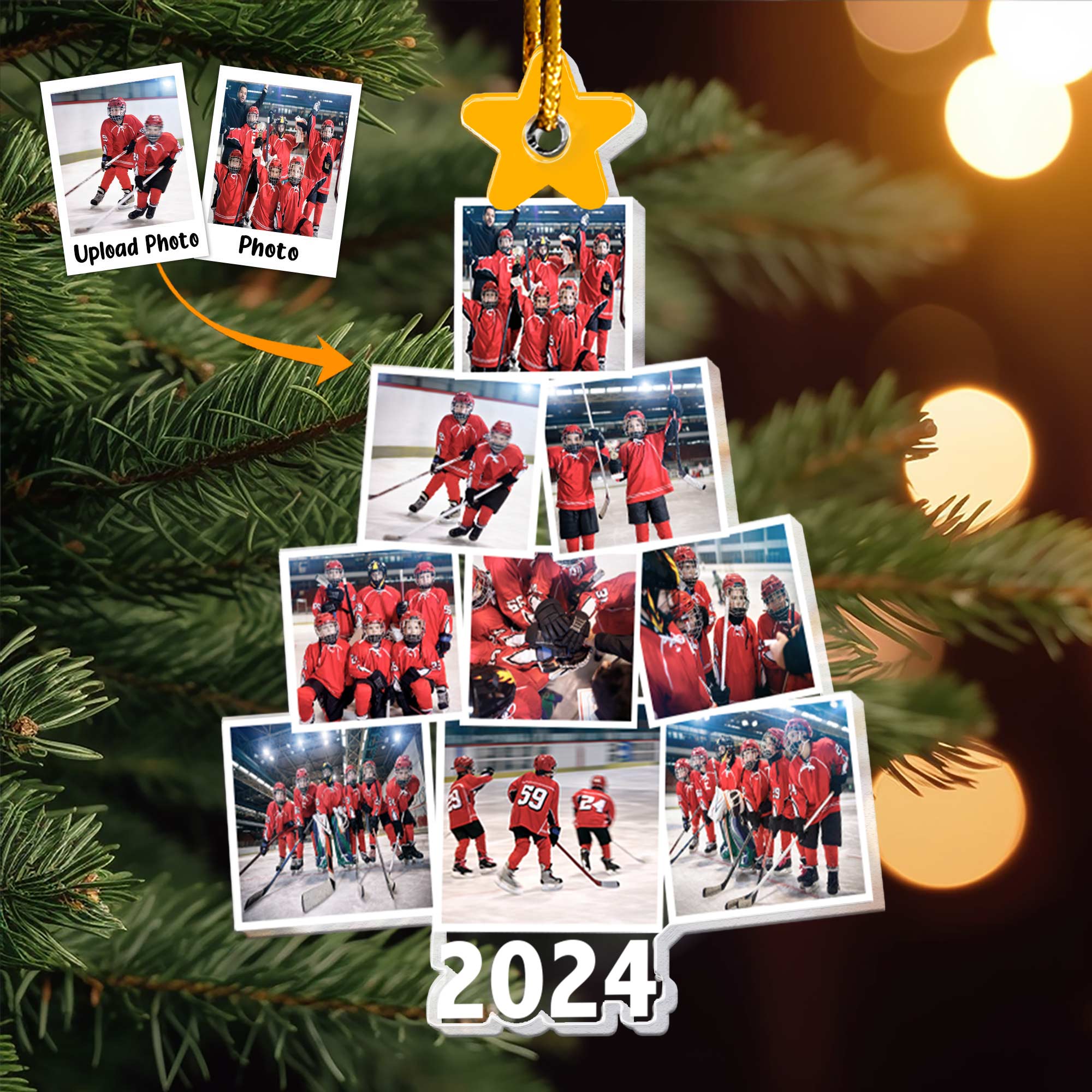 Photo Hockey Team Christmas Tree - Personalized Acrylic Photo Ornament ORN0810