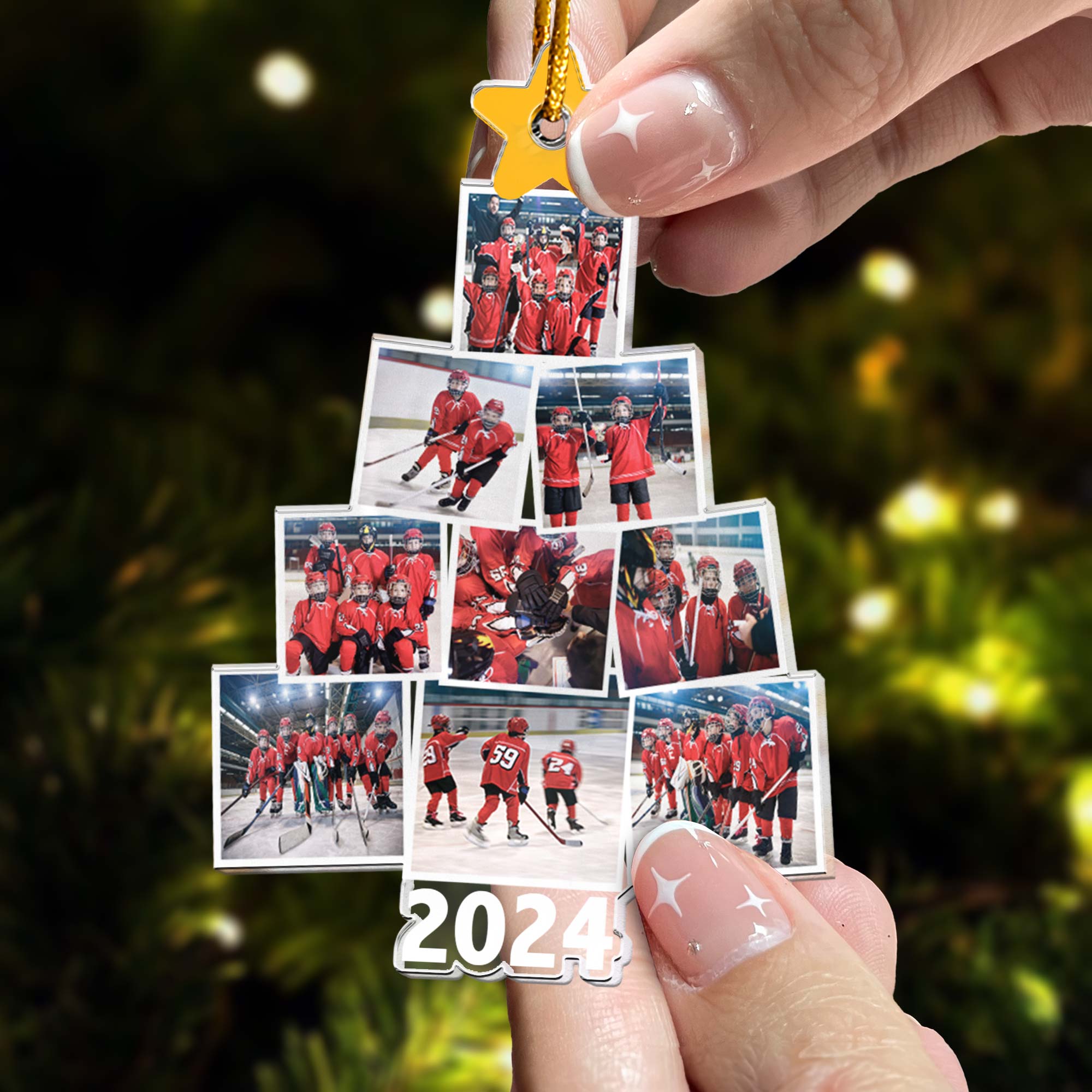 Photo Hockey Team Christmas Tree - Personalized Acrylic Photo Ornament ORN0810