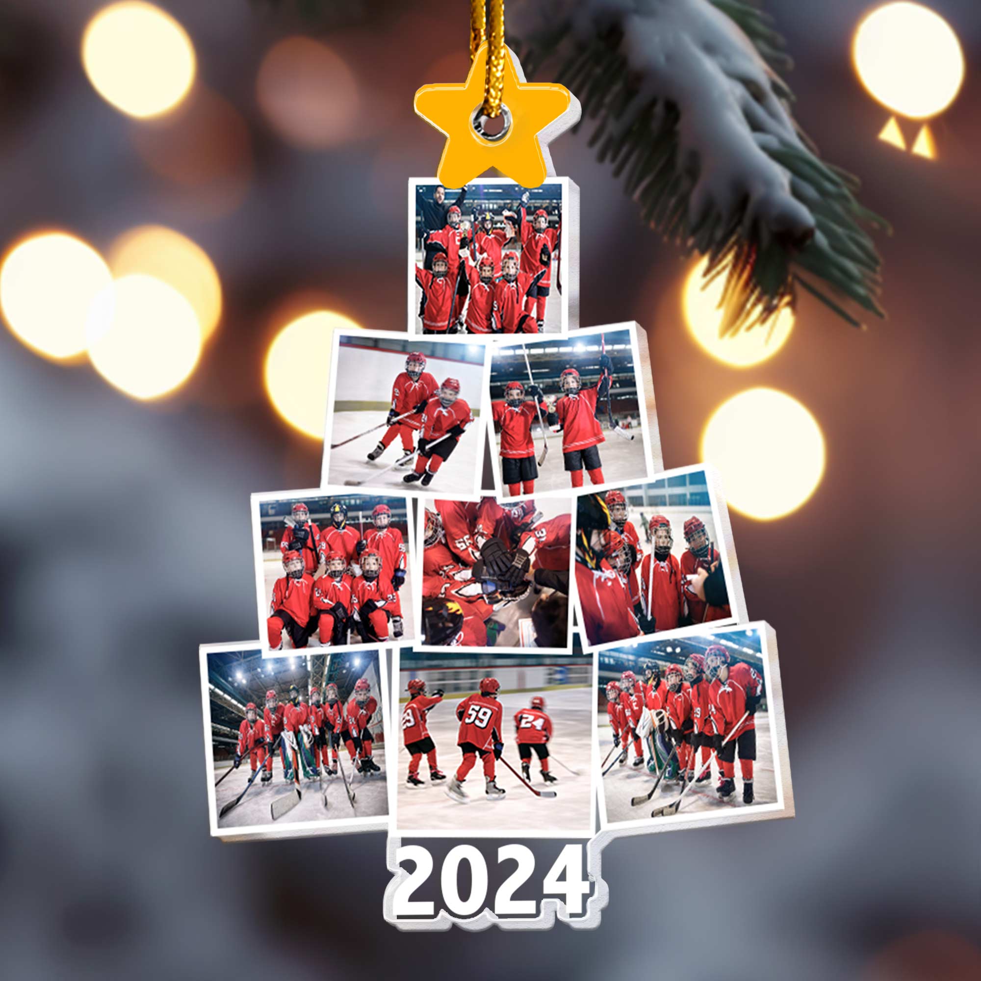 Photo Hockey Team Christmas Tree - Personalized Acrylic Photo Ornament ORN0810