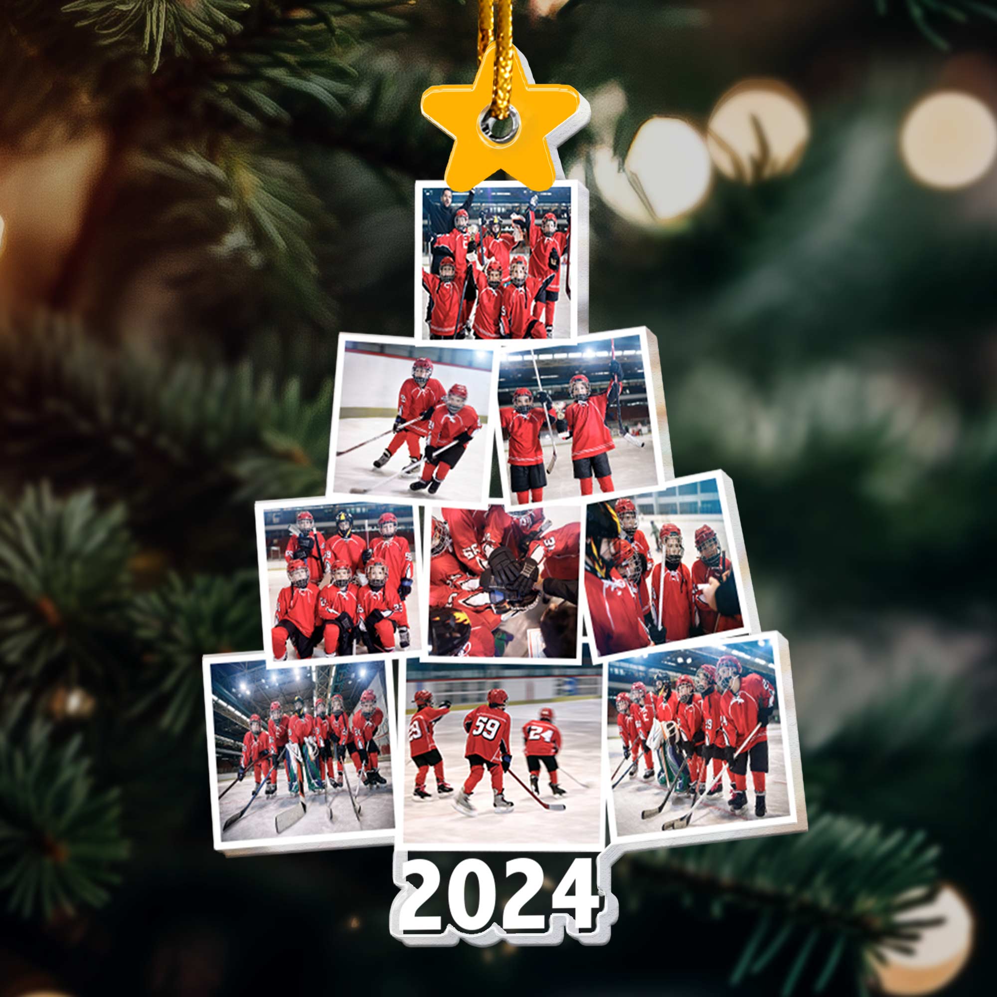 Photo Hockey Team Christmas Tree - Personalized Acrylic Photo Ornament ORN0810