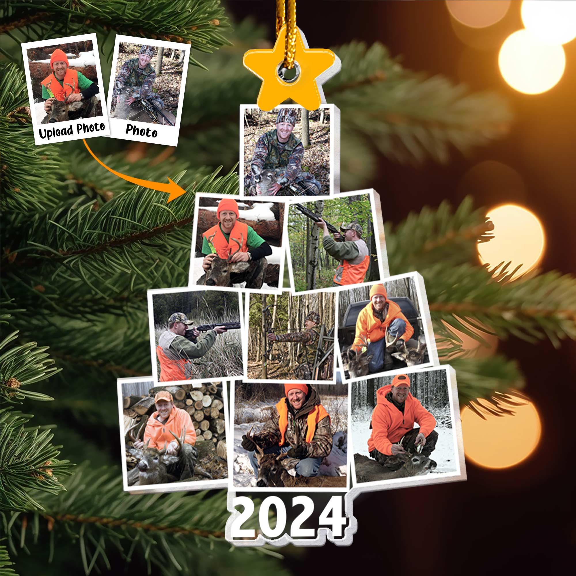 Photo Hunting Christmas Tree - Personalized Acrylic Photo Ornament ORN0810