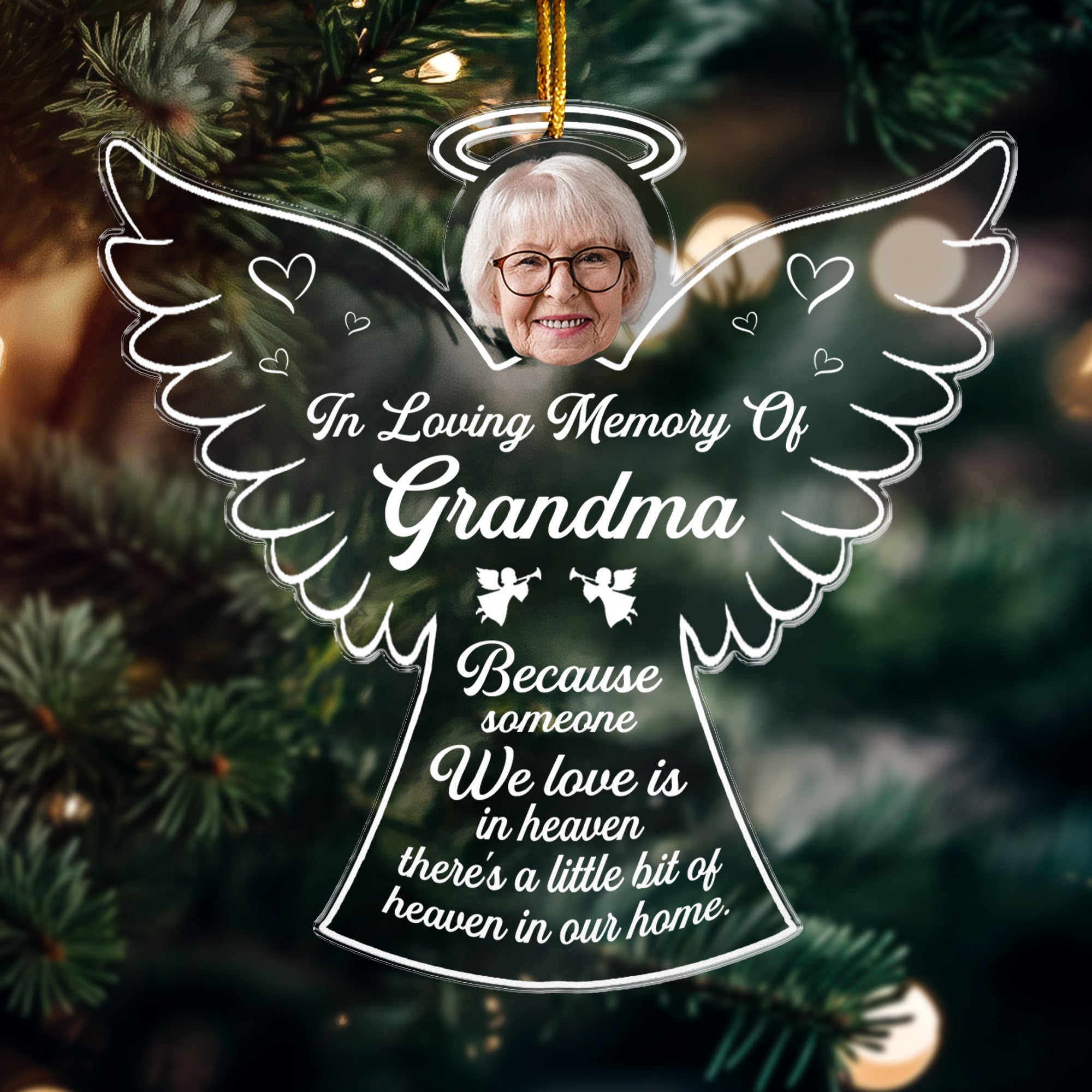 Heaven In Our Home - Personalized Angle Shaped Acrylic Photo Ornament ORN0810