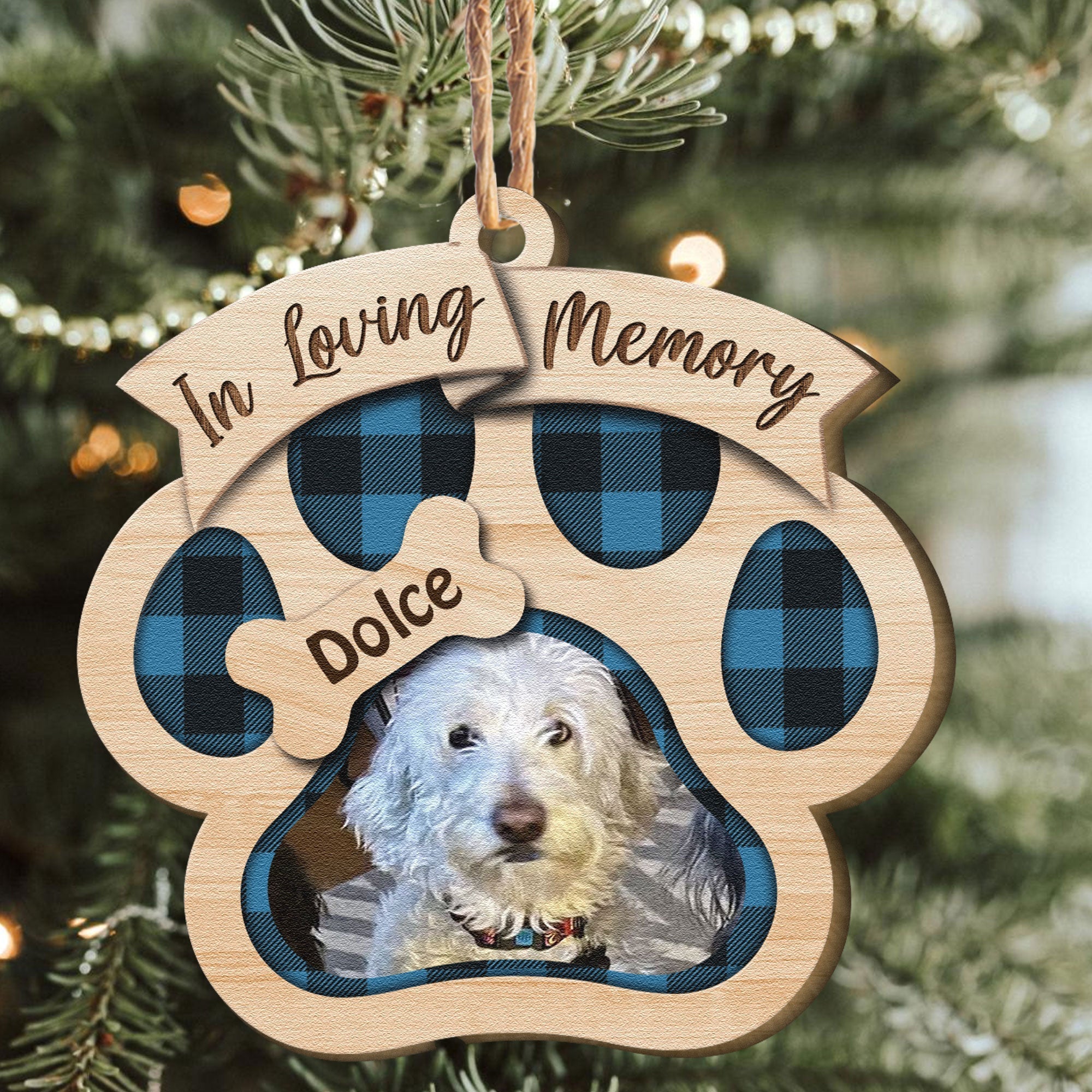 In Loving Memory - Personalized Paw Shaped Wooden Photo Ornament ORNA1210