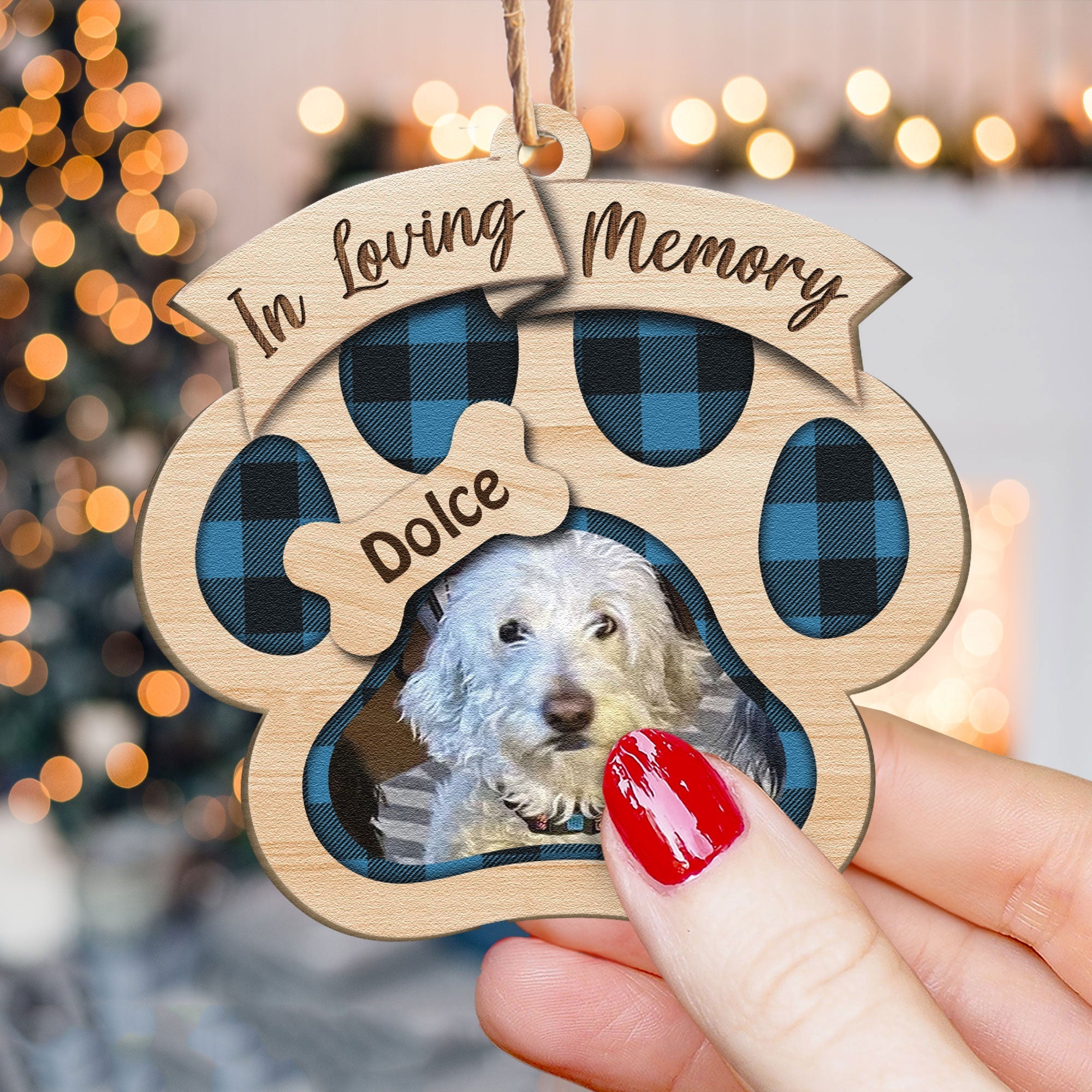 In Loving Memory - Personalized Paw Shaped Wooden Photo Ornament ORNA1210