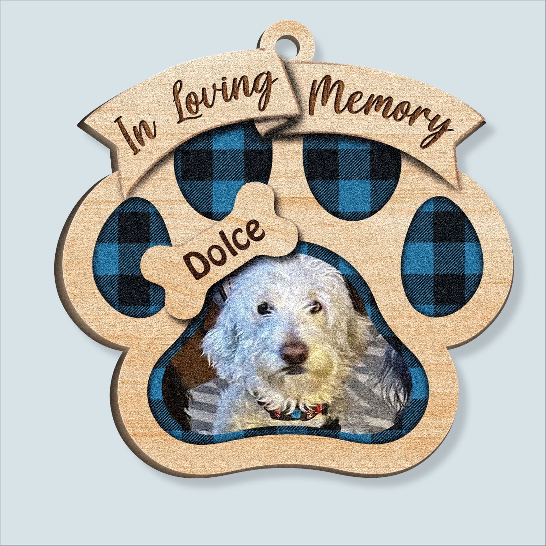 In Loving Memory - Personalized Paw Shaped Wooden Photo Ornament ORN0810