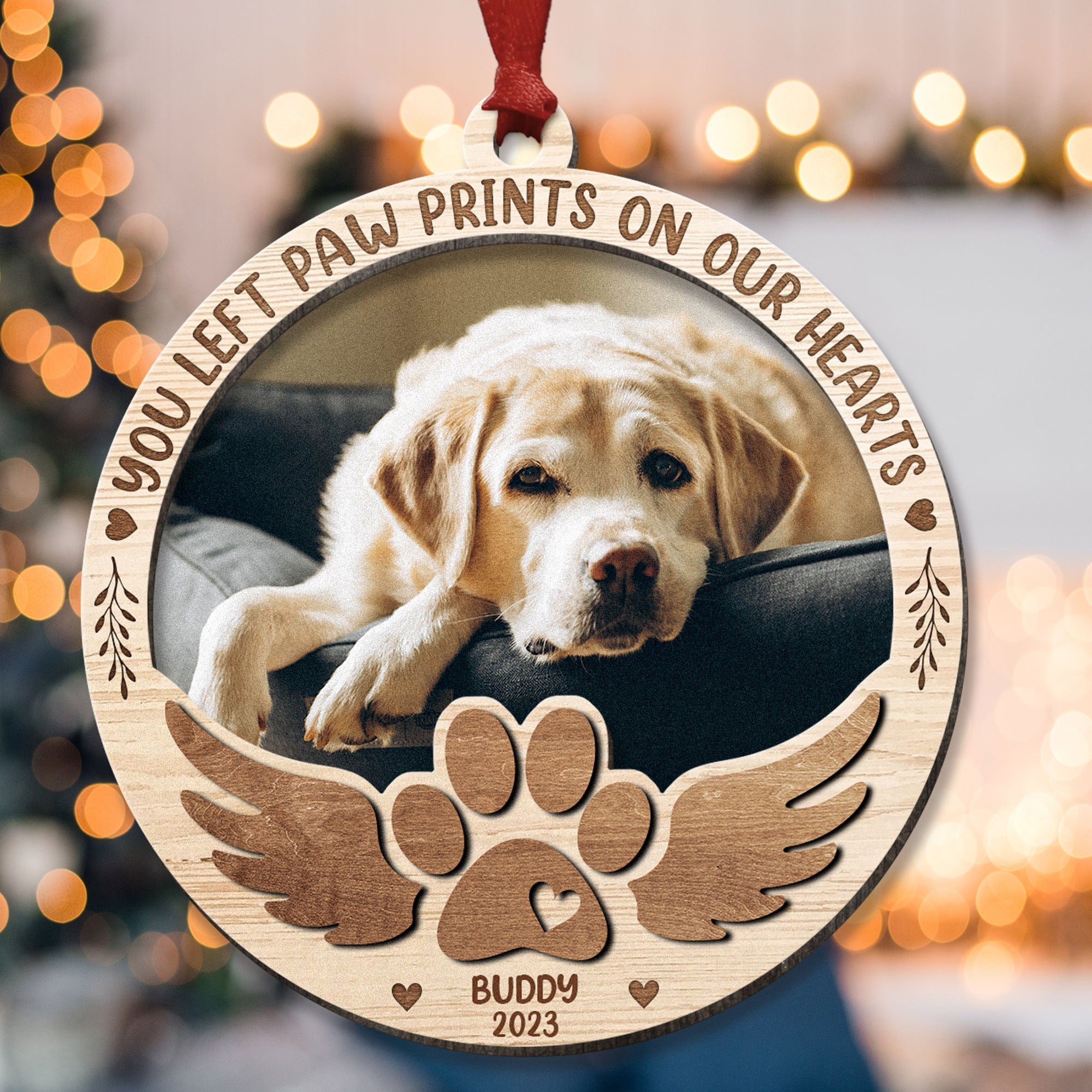 Paw Prints On My Heart - Personalized 2 Layers Wooden Photo Ornament ORN0810