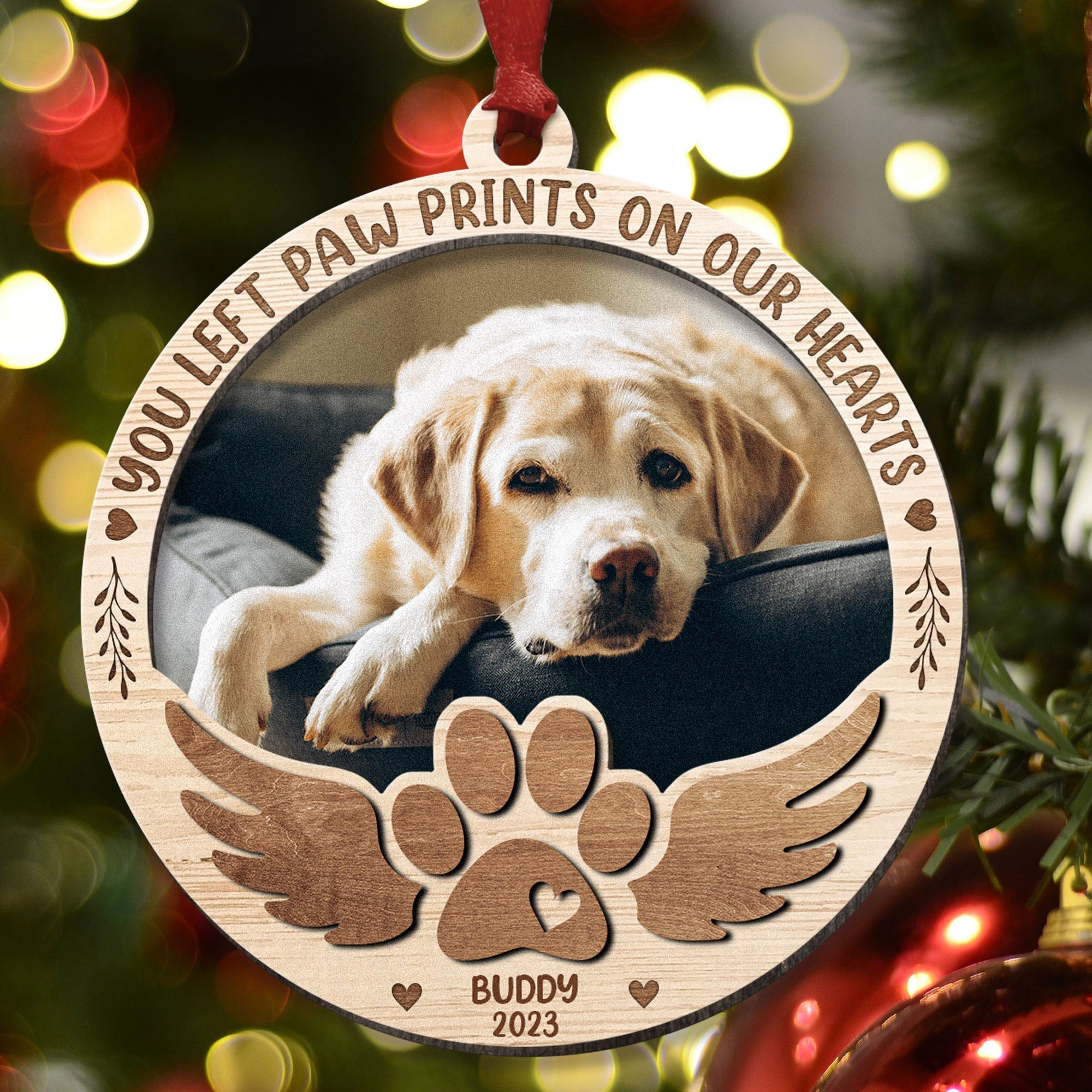 Paw Prints On My Heart - Personalized 2 Layers Wooden Photo Ornament ORNA1210