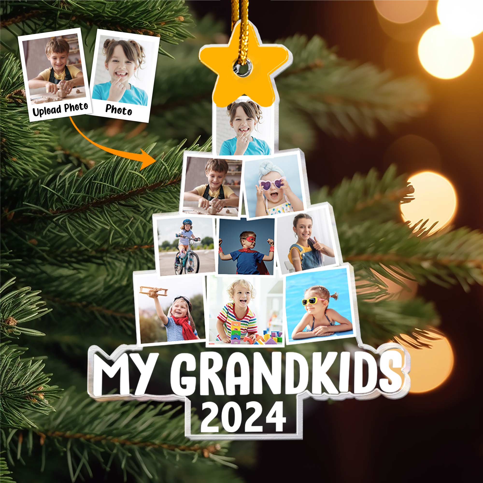 Photo My Grandkds Christmas Tree - Personalized Acrylic Photo Ornament - Up To 15 Photos ORN0810