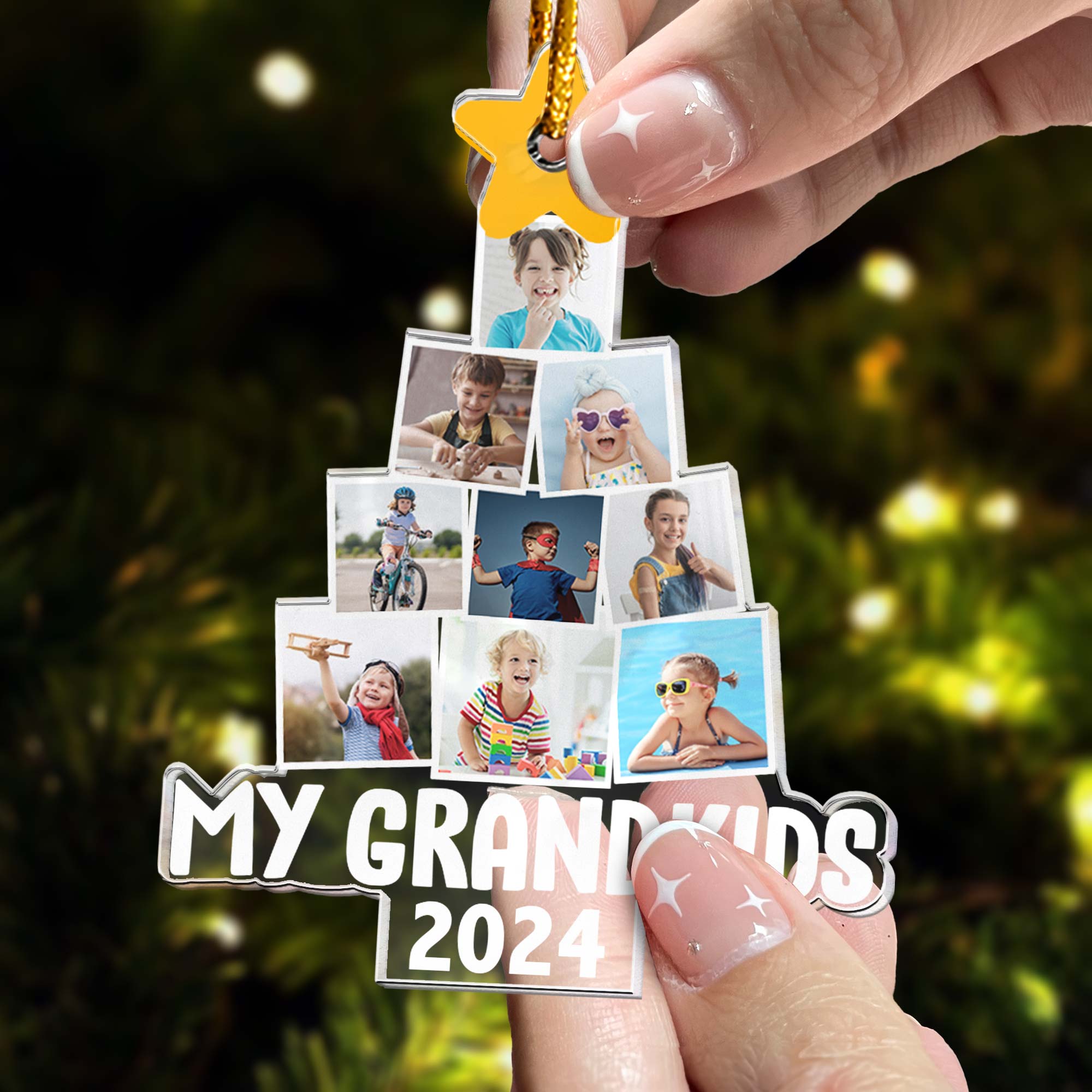 Photo My Grandkds Christmas Tree - Personalized Acrylic Photo Ornament - Up To 15 Photos ORN0810
