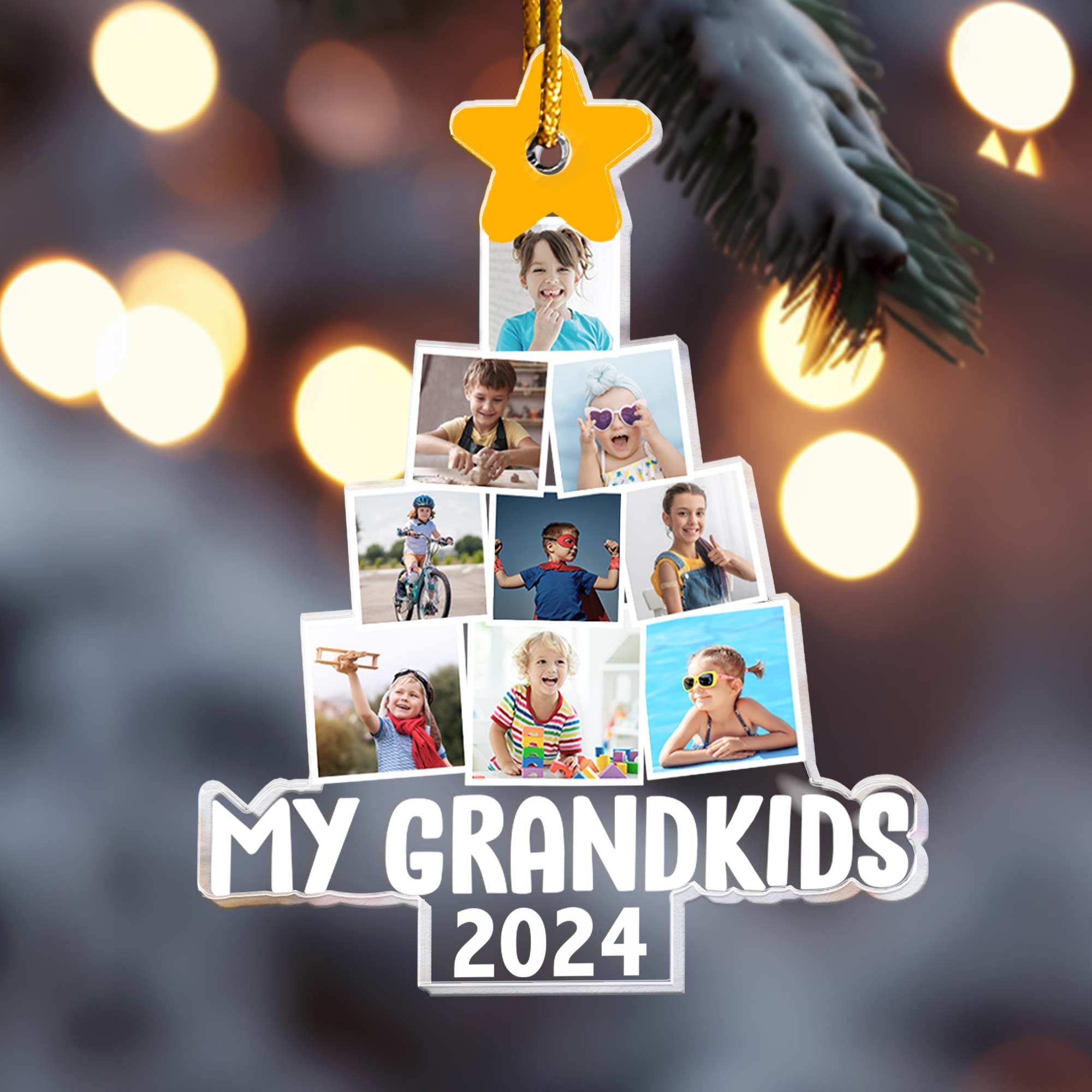 Photo My Grandkds Christmas Tree - Personalized Acrylic Photo Ornament - Up To 15 Photos ORN0810
