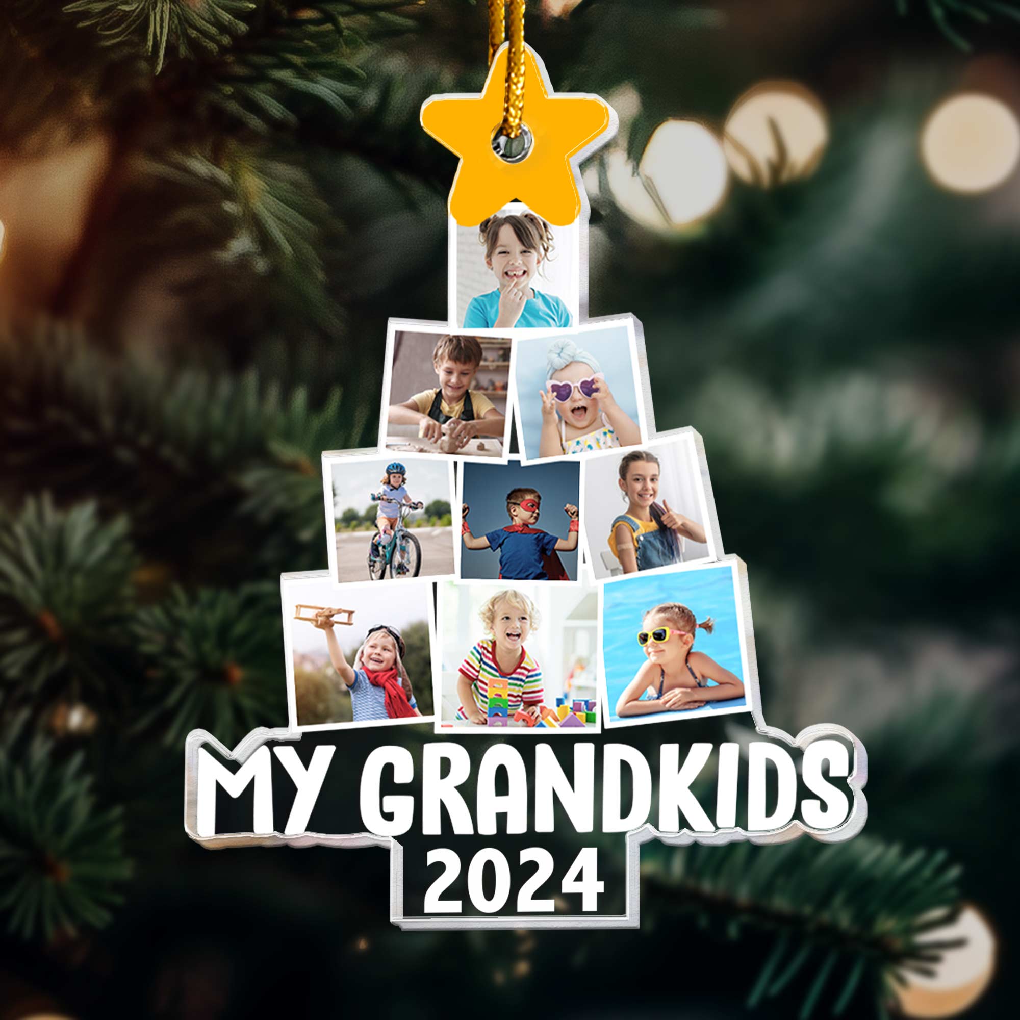 Photo My Grandkds Christmas Tree - Personalized Acrylic Photo Ornament - Up To 15 Photos ORN0810