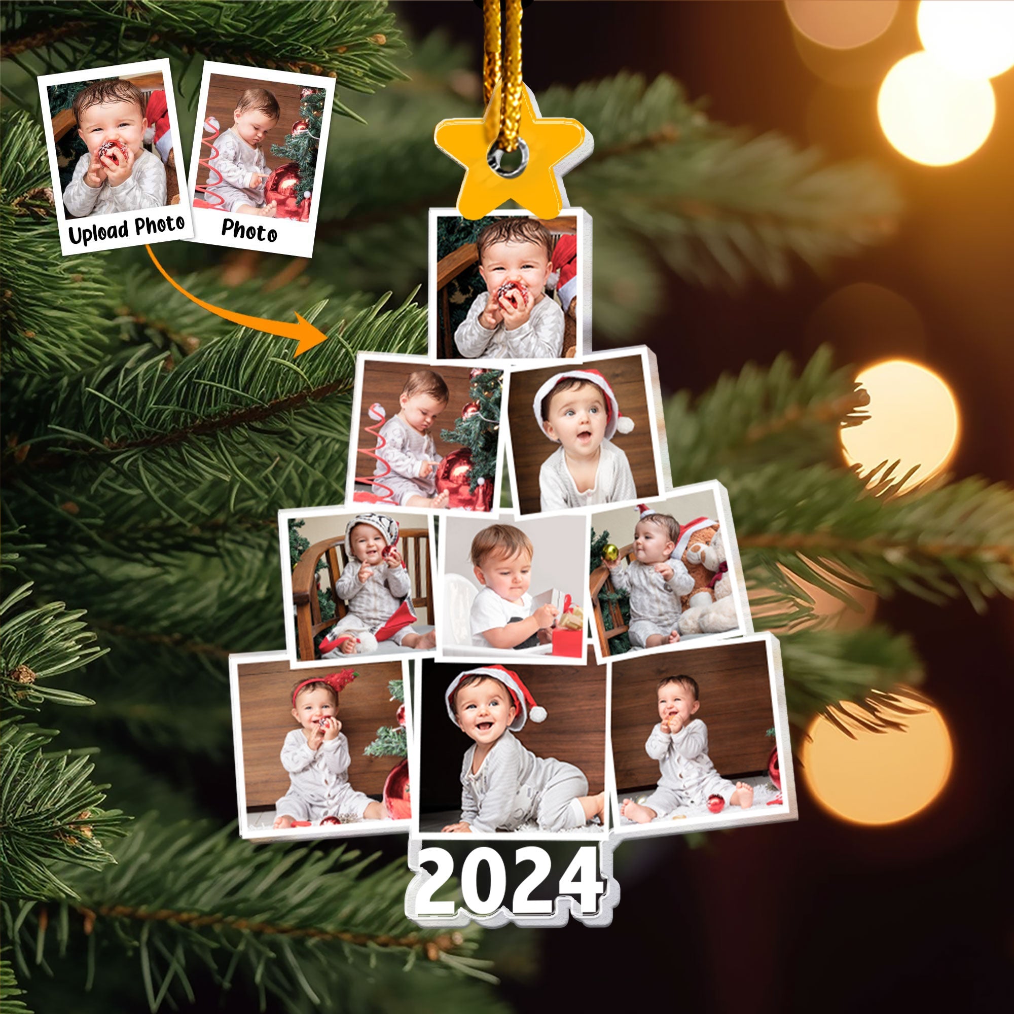 Photo Newborn Baby Christmas Tree - Personalized Babys Photo First Christmas Ornament ORN0810