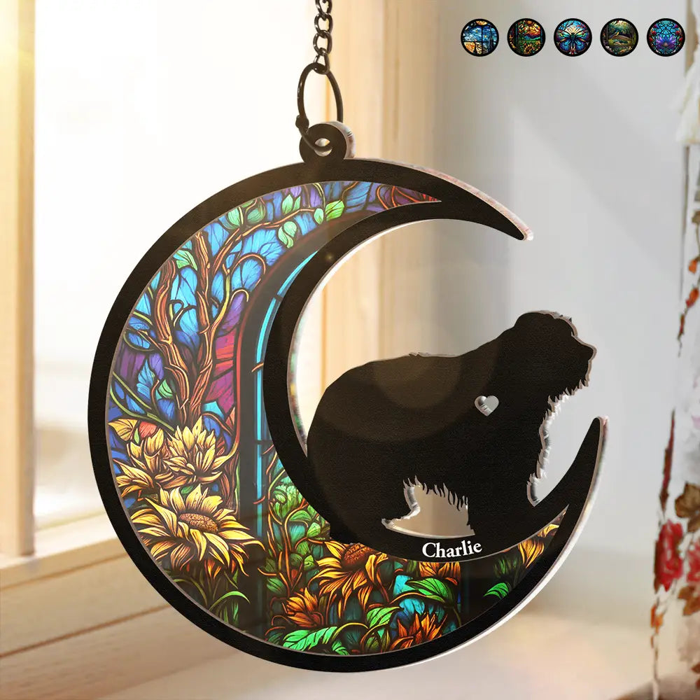 Dog With Stained Glass Moon - Personalized Window Hanging Suncatcher Ornament ORNA1210