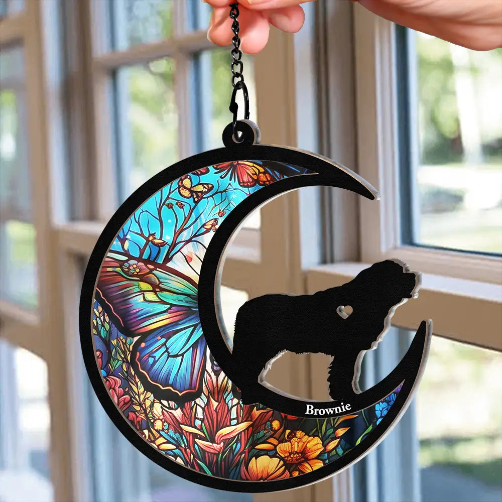 Dog With Stained Glass Moon - Personalized Window Hanging Suncatcher Ornament ORNA1210