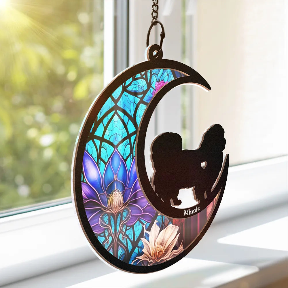 Dog With Stained Glass Moon - Personalized Window Hanging Suncatcher Ornament ORNA1210