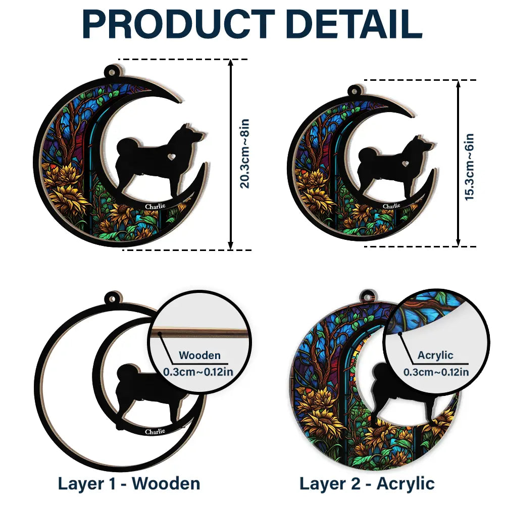 Dog With Stained Glass Moon - Personalized Window Hanging Suncatcher Ornament ORNA1210